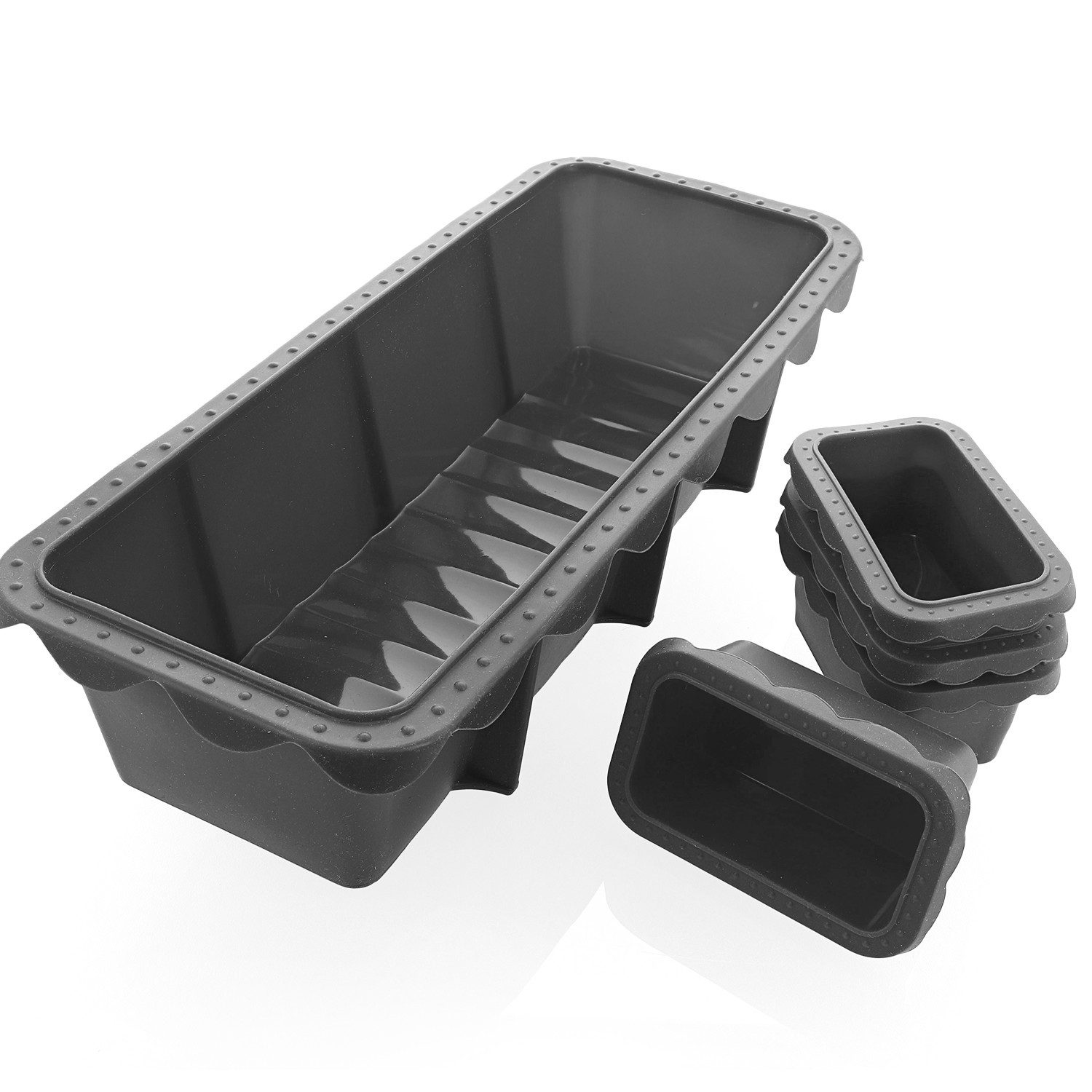 Coolinato Backform Coolinato Silikon Kastenform Set 5tlg, GRAU, inkl. Rezepte