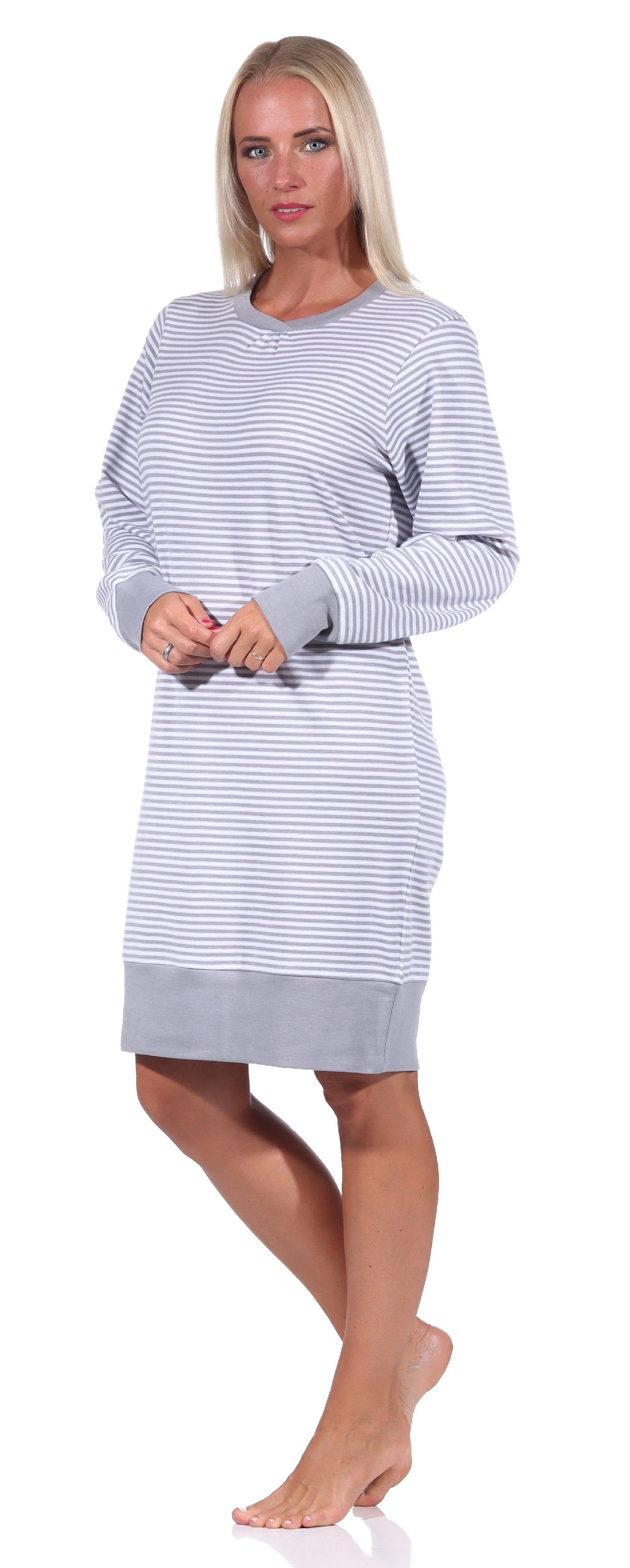 in Nachthemd Bündchen Damen Qualität grau Normann Interlock mit Nachthemd kuscheliger