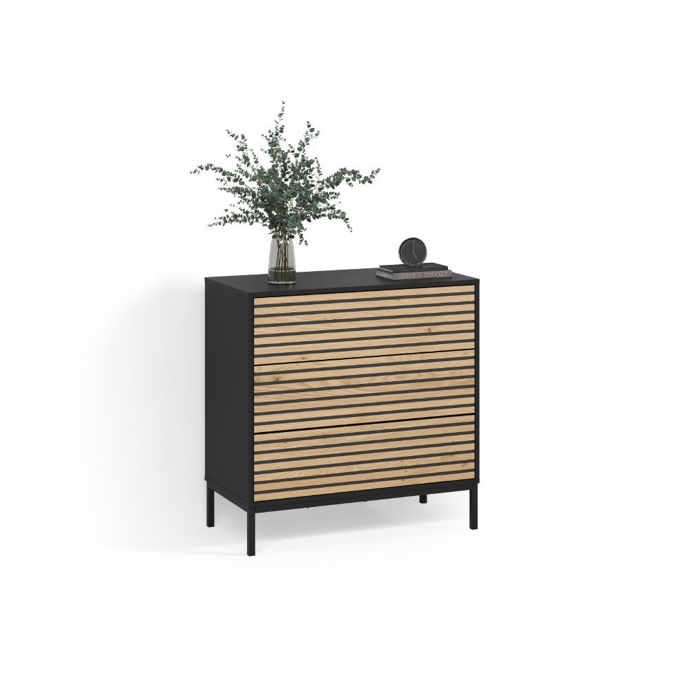Livinity® Kommode Aterno, Goldkraft Eiche/Anthrazit/Anthrazit, 2 Schubladen (1 St)
