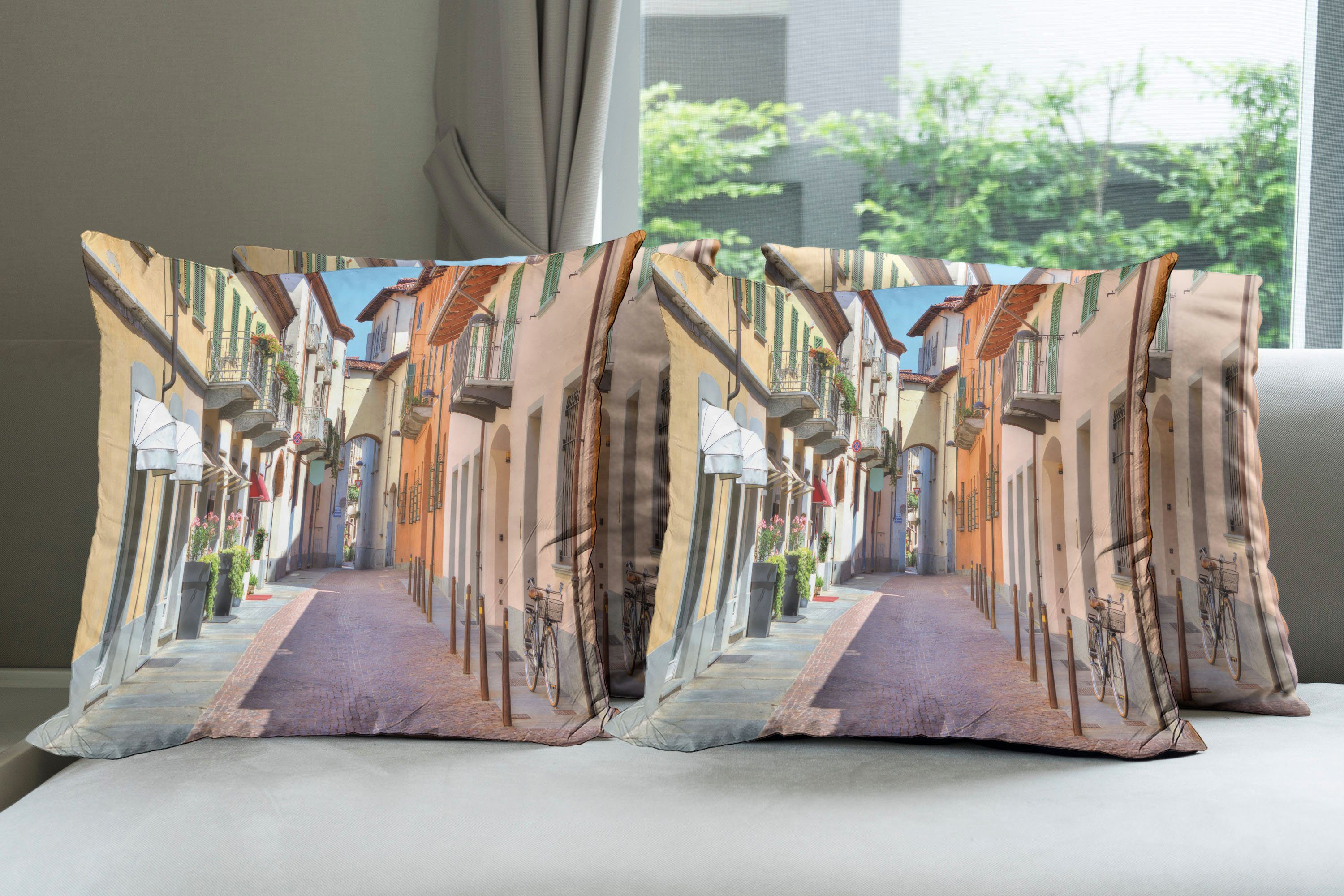 Kissenbezüge Modern Accent Stück), (4 Italien Stadt Digitaldruck, Stadt Doppelseitiger Alba Straße Abakuhaus