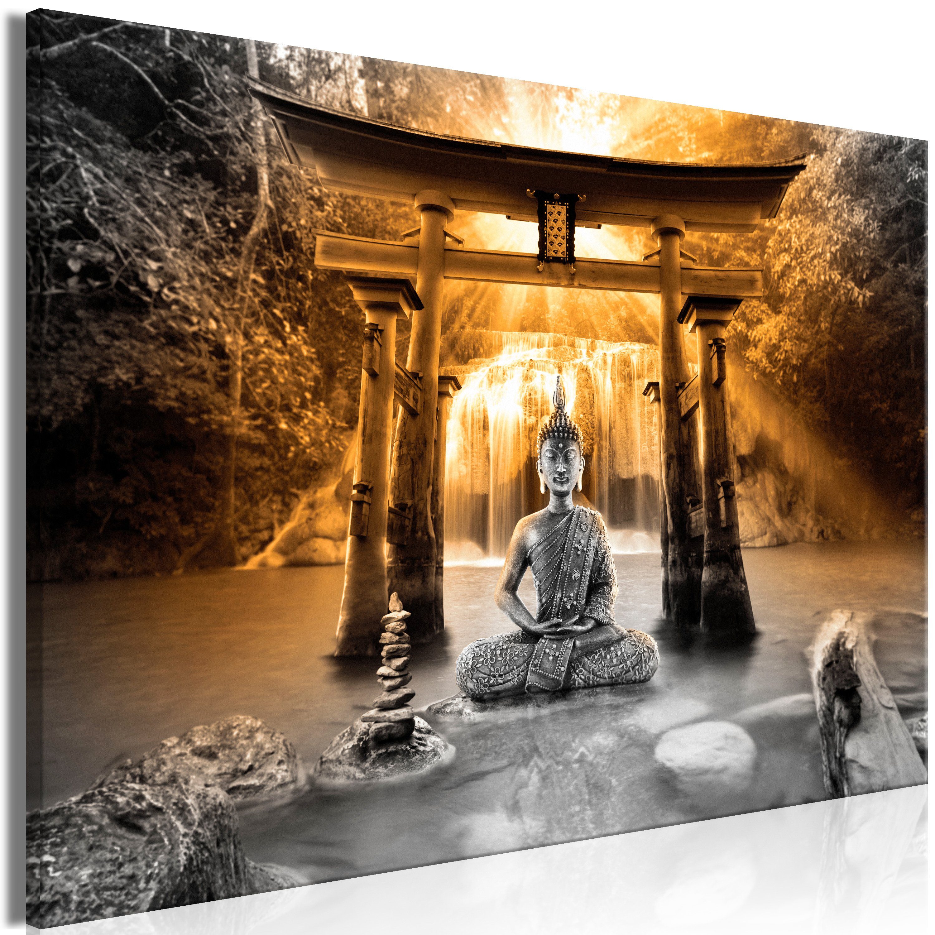 Artgeist Wandbild Buddha Smile (1 Part) Wide Orange