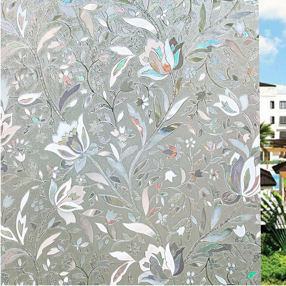 Fensterfolie Sichtschutz floral, selbstklebende Milchglasfolie