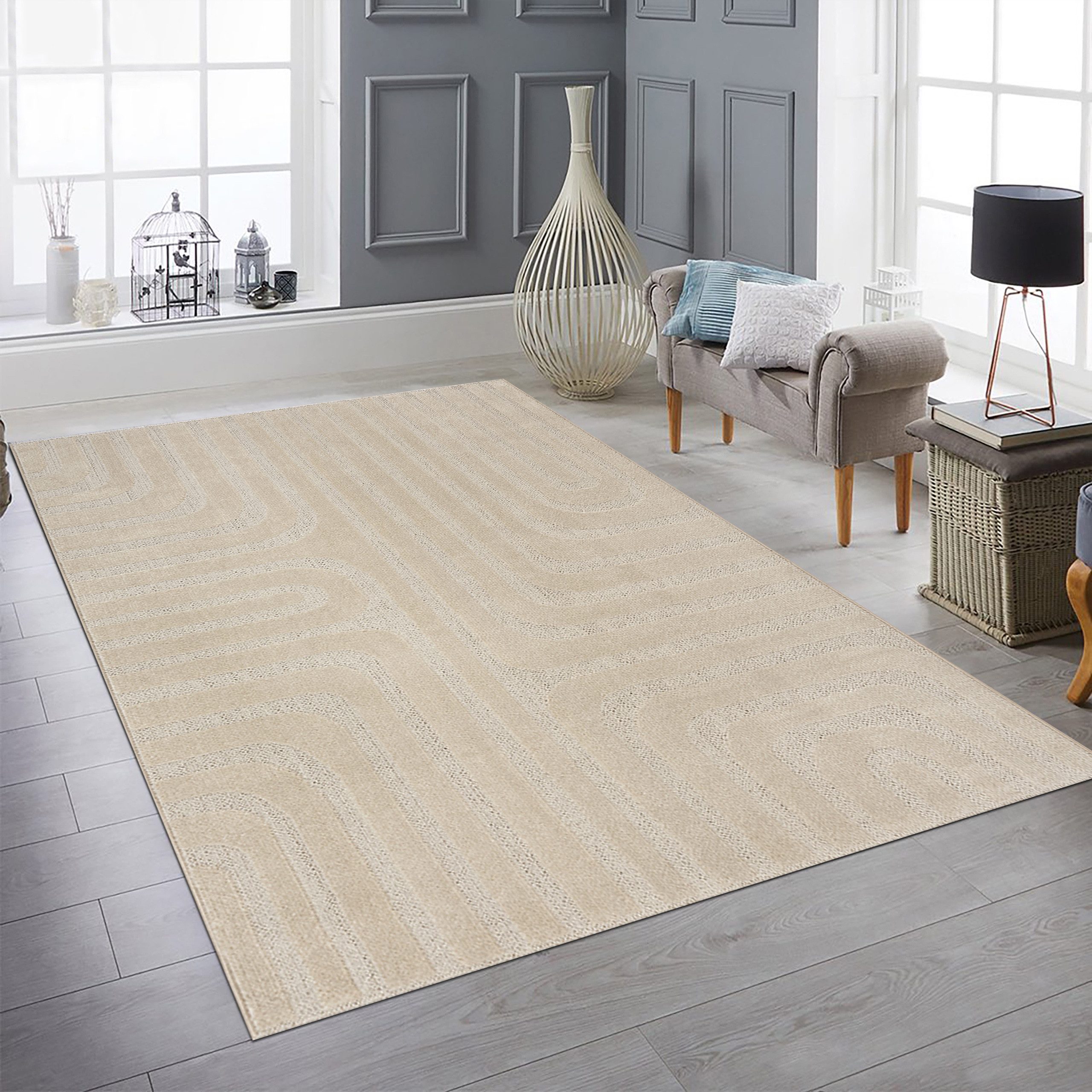 Teppich Glänzender Wohnzimmerteppich mit Muster Beige, Teppich-Traum, rechteckig, Höhe: 10 mm