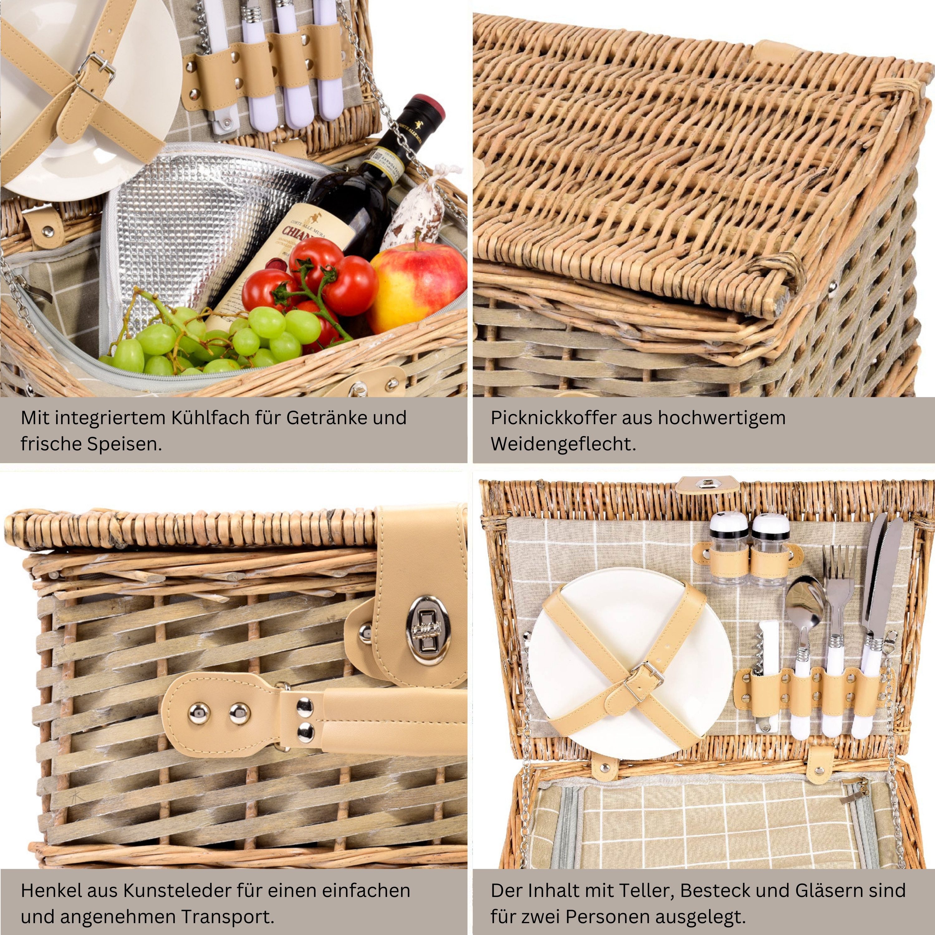 SÄNGER Picknickkorb Amrum (Set, 13 St., Picknickkorb), 38x26x19 cm, 2 Personen, Geschirr, Komplettset mit Kühltasche
