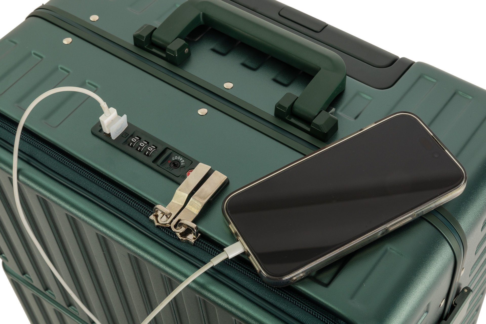 Travelhouse Hartschalen-Trolley Roma, 4 Rollen, mit USB und Getränkehalter Aluminium-Rahmen & Polycarbonat Hartschale