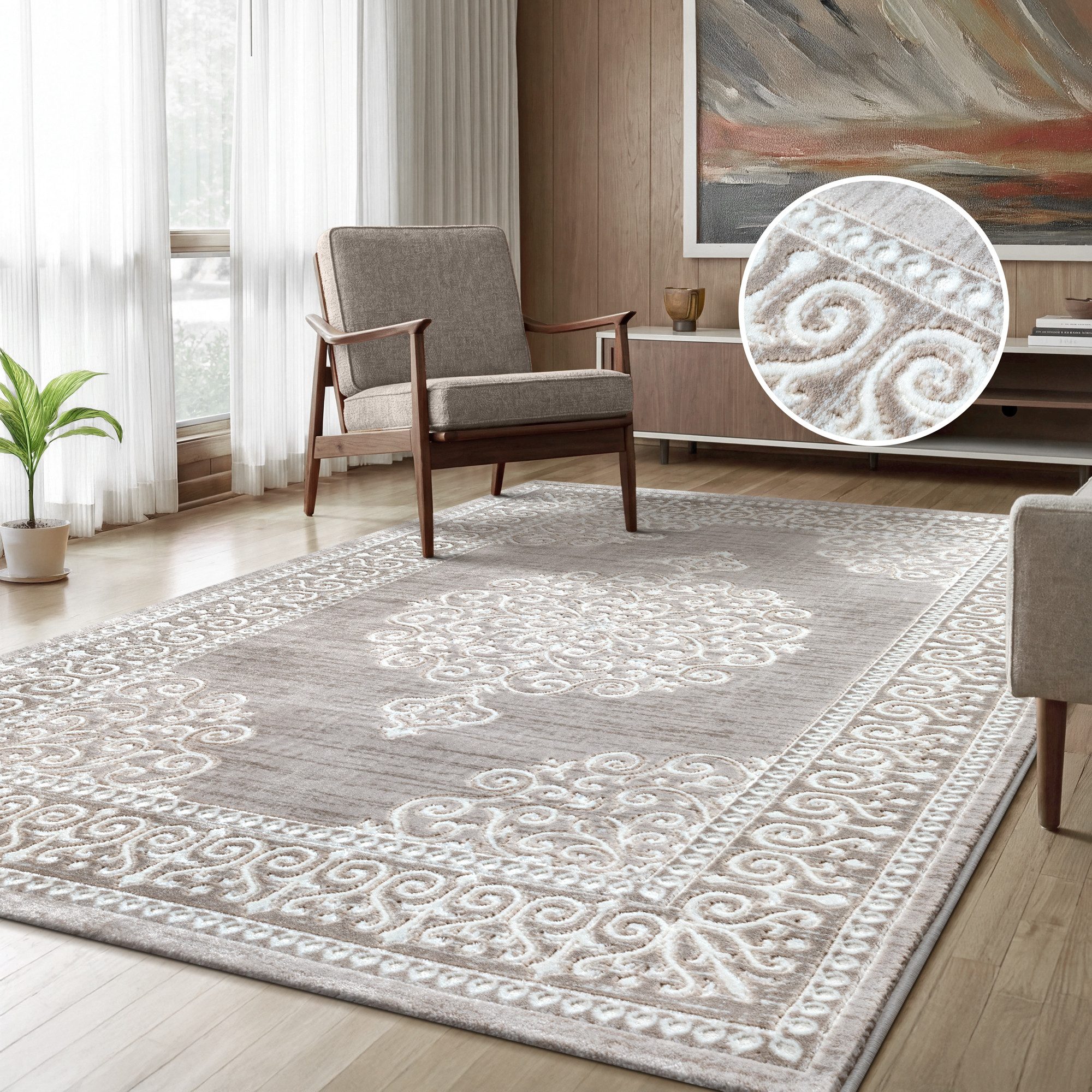 Sanat Teppich Harmony 3204, auch als Läufer und rund, rechteckig, Höhe: 12 mm, Wohnzimmer, Kurzflor, modern, Orient Optik, Schlafzimmer