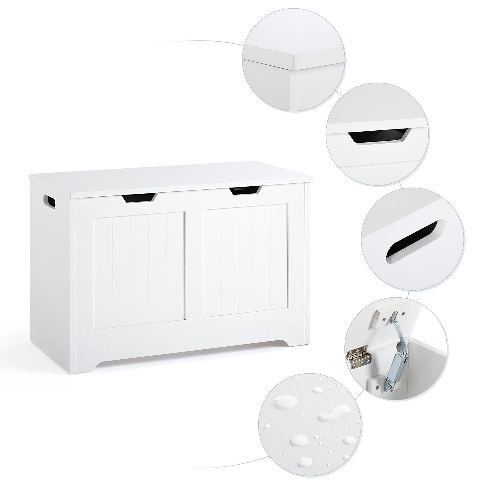 Mondeer Badkommode Badezimmerschrank, Spielzeugkiste, Sitztruhe, 72 x 48 x 36 cm, Weiß