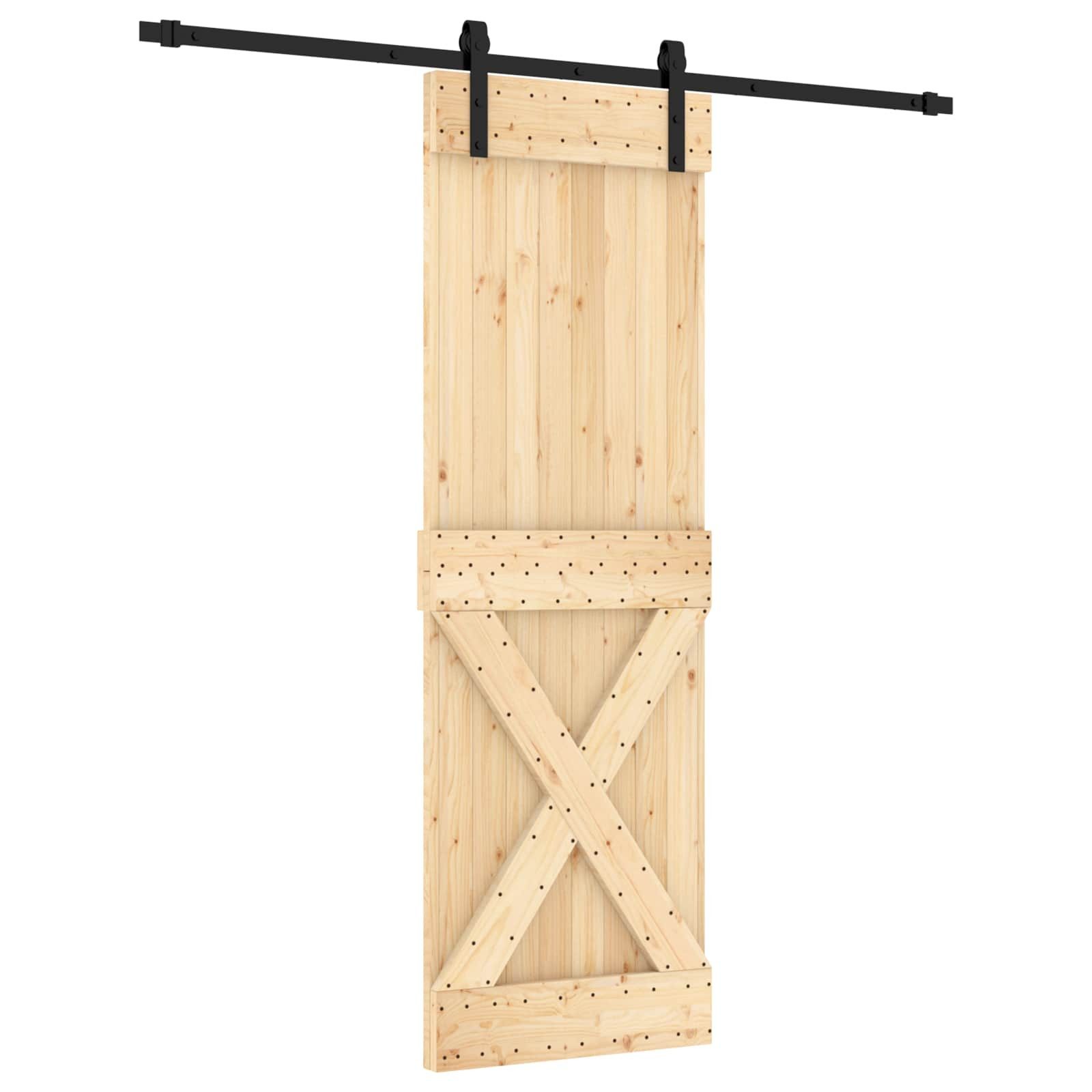Schiebetür Schiebetür Natürlich und Schwarz 70 x 210 cm Massivkiefer