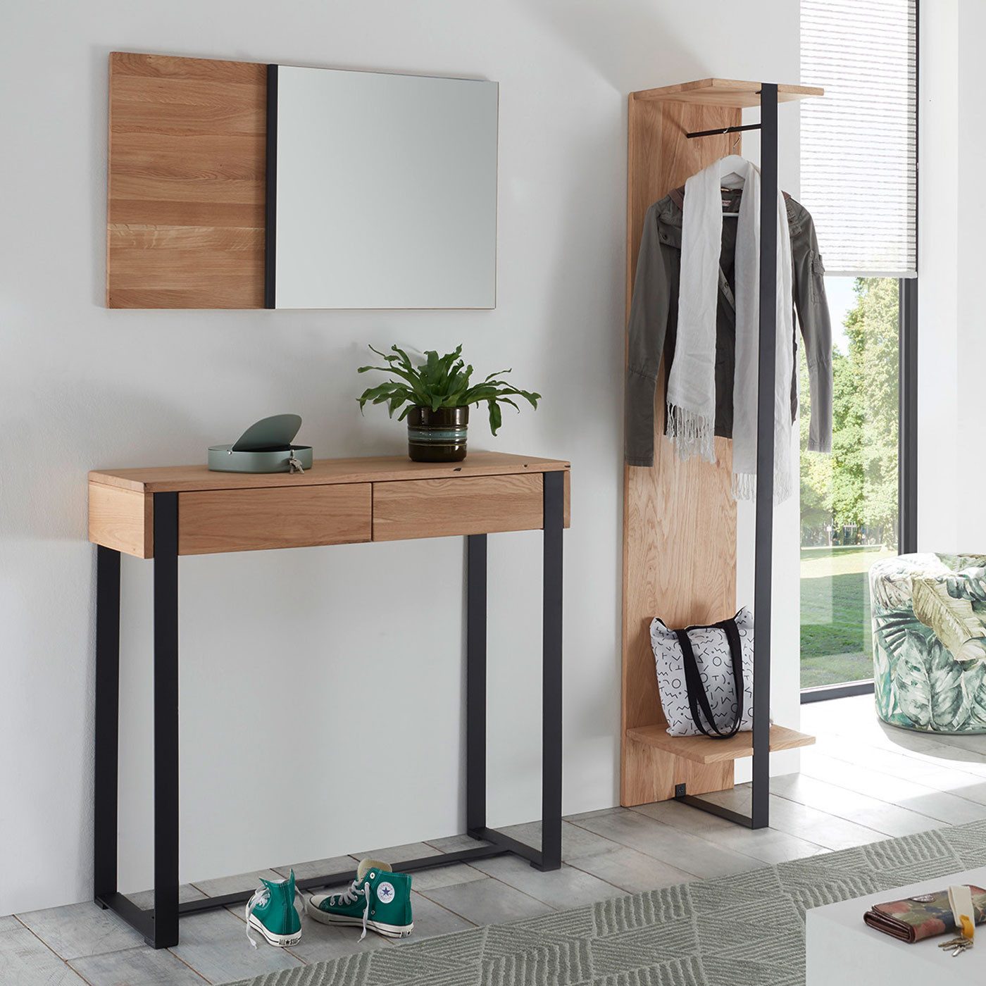 Möbel Akut Garderoben-Set Garderobenset Tadeo 3-teilig Eiche massiv