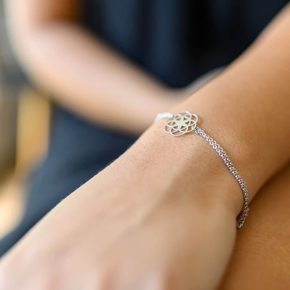 Materia Armkette Damen Silber Lebensblume 17-19,5cm SA-74, 925 Sterling Silber
