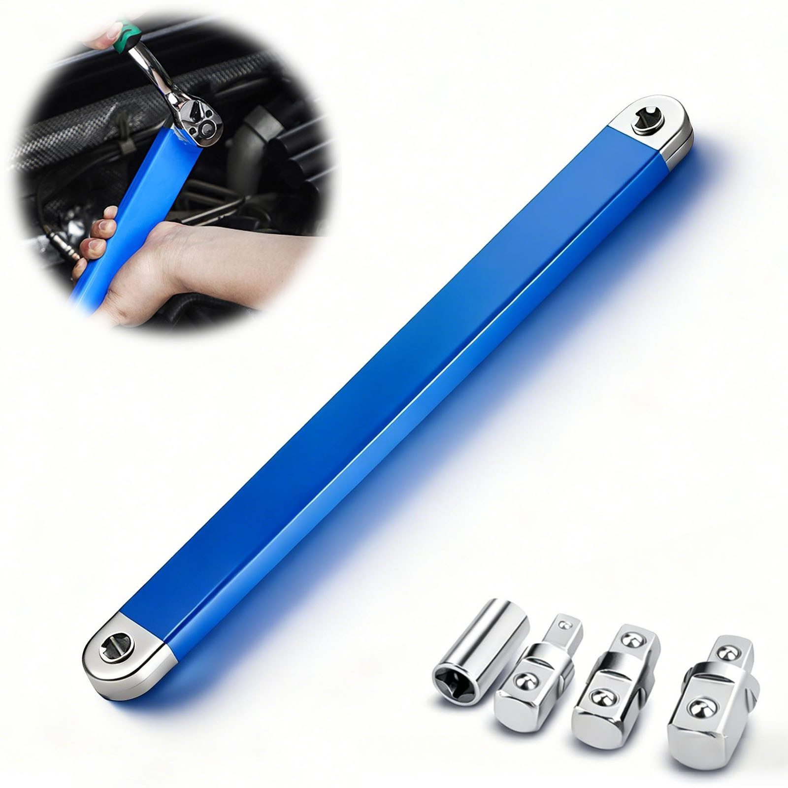JOYOLEDER Drehmomentschlüssel Offset Extension Wrench Set, Offset Verlängerungsschlüssel – 39cm (15 Zoll) Ratschenverlängerung mit Kettenantrieb –, Inkl. 1/4", 3/8" & 1/2" Adapter), -Torque für Engstellen im KFZ-Motorraum