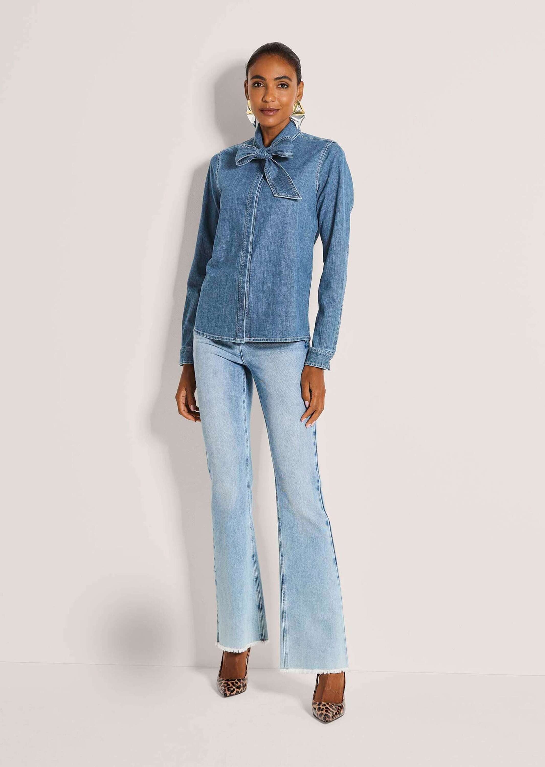 MADELEINE Langarmbluse Schlupfbluse mit Schluppe Blusenshirt mit Hemdkragen, verdeckter Knopfleiste und Langarm