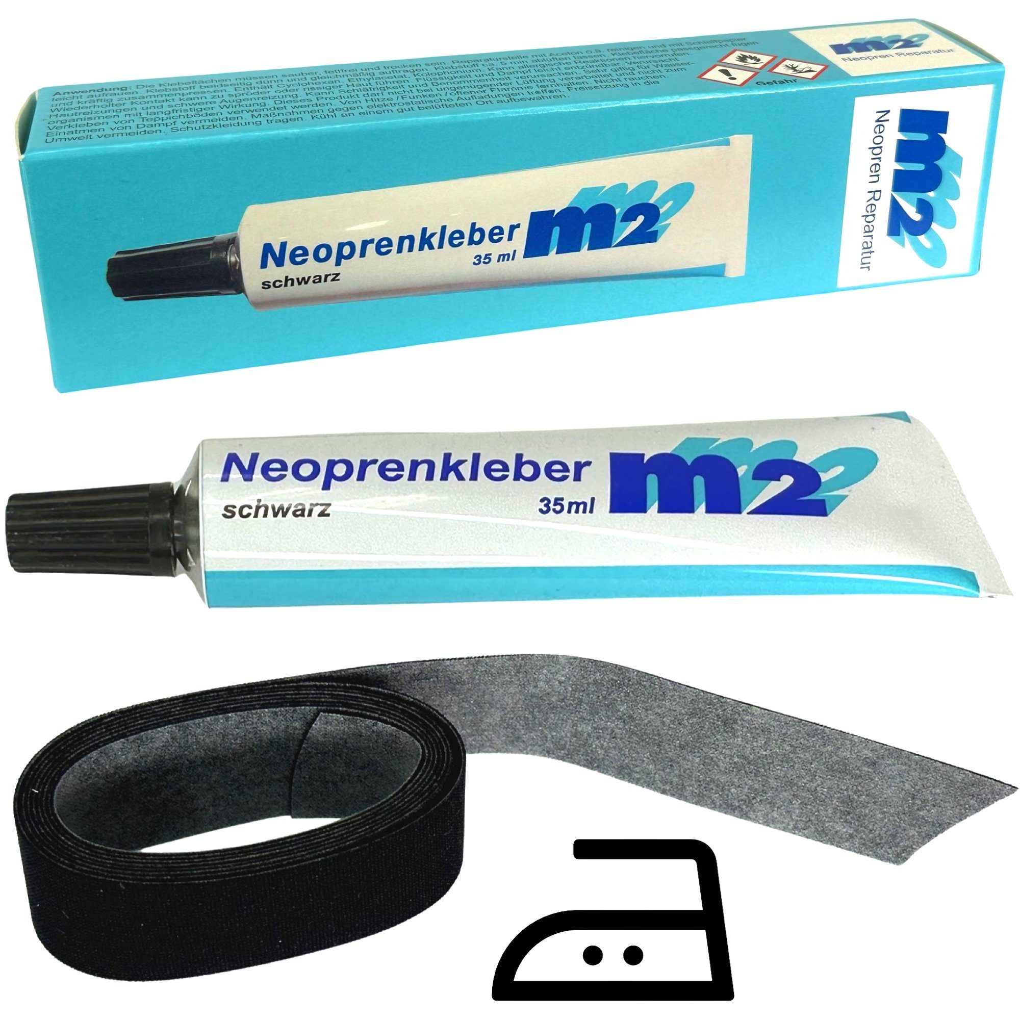 M2 Neoprenanzug M2 Neopren Nahtband Reperatur Set Neoprenanzug + aufbügeln 20mm Kleber