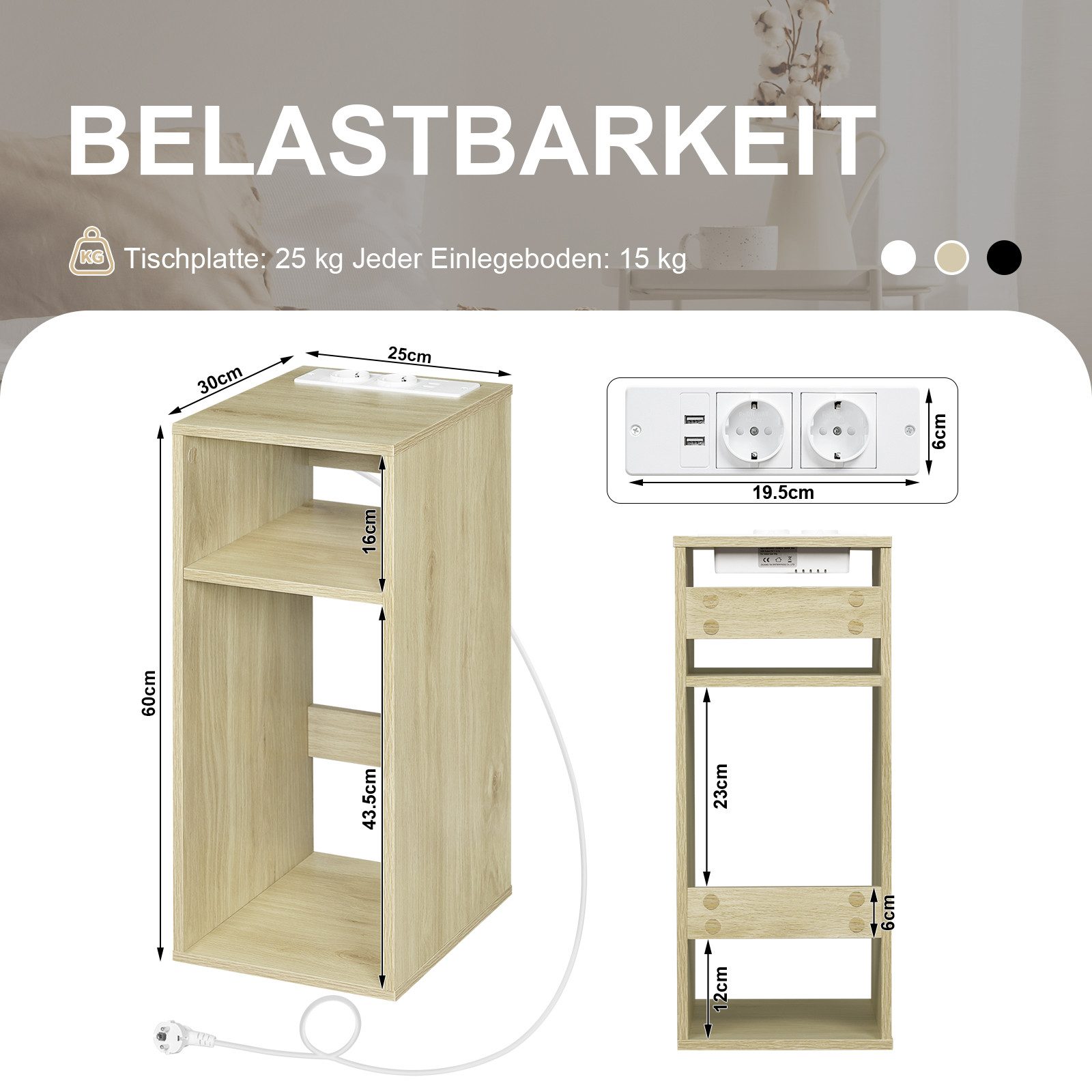 Woltu Nachttisch (1-St), mit Ladefunktion, schmaler Beistelltisch