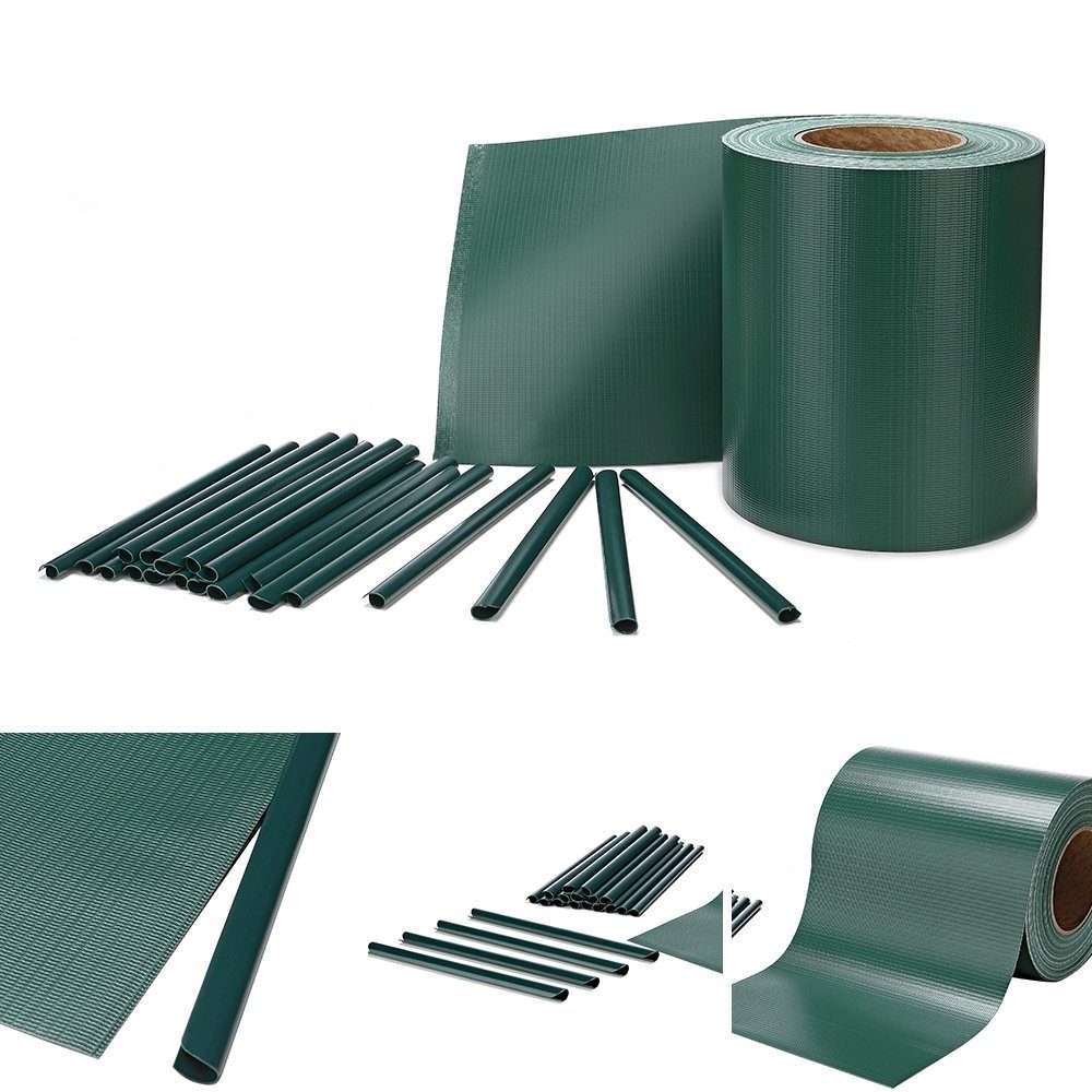 Feel2Home Sichtschutzstreifen PVC Sichtschutzstreifen 35 oder 65 Meter Hellgrau Grün Sichtschutz, (1-St., Sichtschutz aus PVC, blickdicht, mit 30 x Clips), Blickdichte Qualität