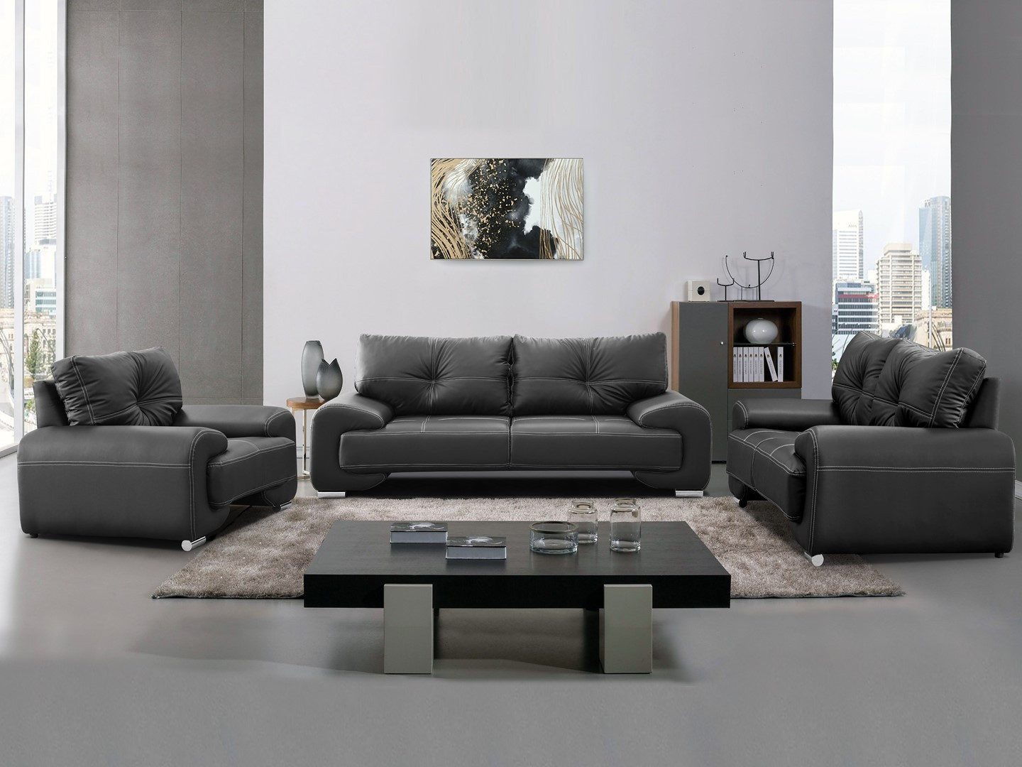 Beautysofa Polstergarnitur OMEGA 3+2+1 klassisches Wohnzimmer-Set, Kunstleder, (in zeitlosen Farben, Komfort-Set mit Wellenfedern und Schaumstoff), Wohnzimmer Big-Sofa set
