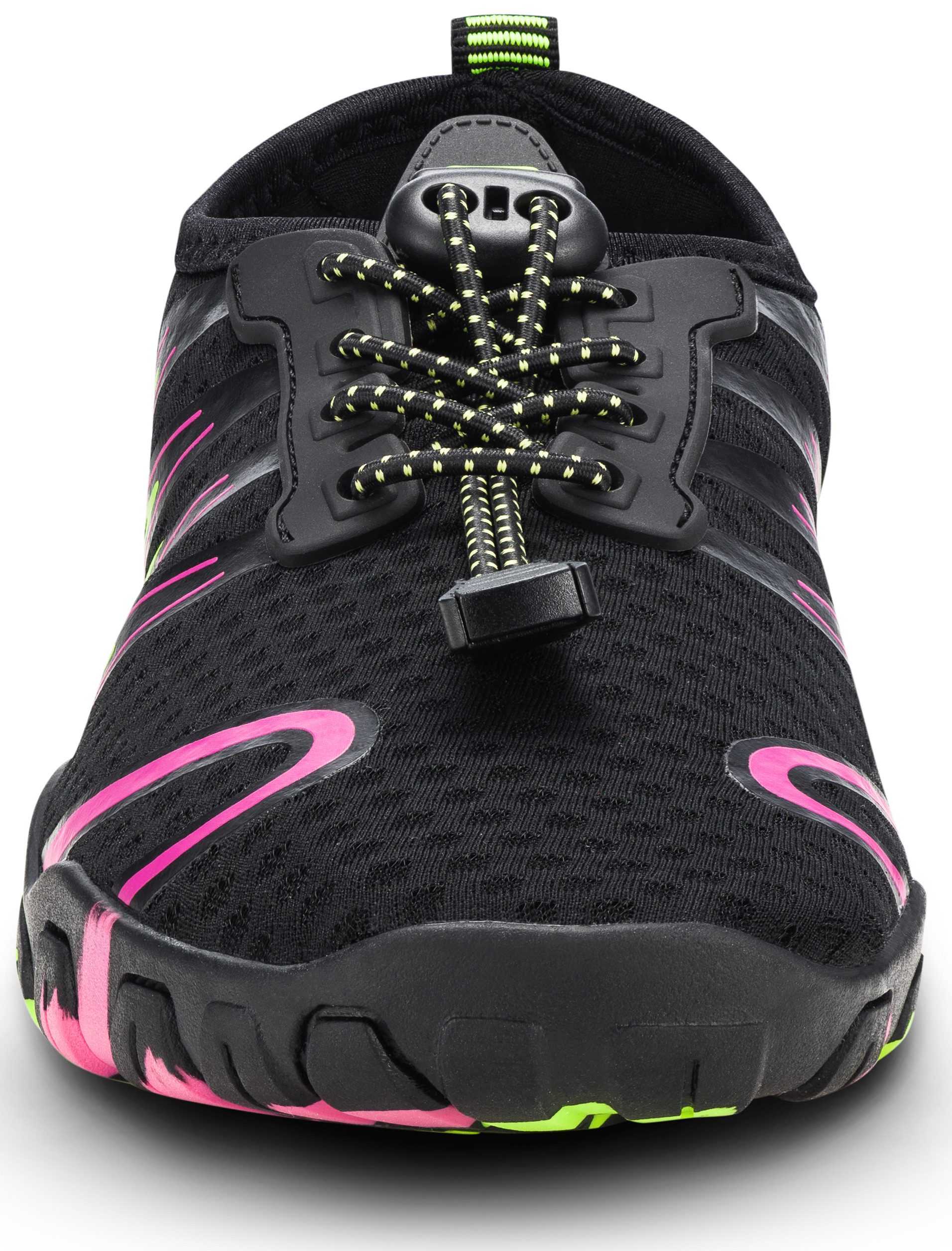 Aqua Speed Gekko Strandschuhe Gr. 35 – Schwarz/Rosa/Grün mit Handtuch Wasserschuh (Sneakerähnliche Wasserschuhe – bequem & griffig auf jedem Boden) Schützt vor heißem Sand & spitzen Steinen am Ufer