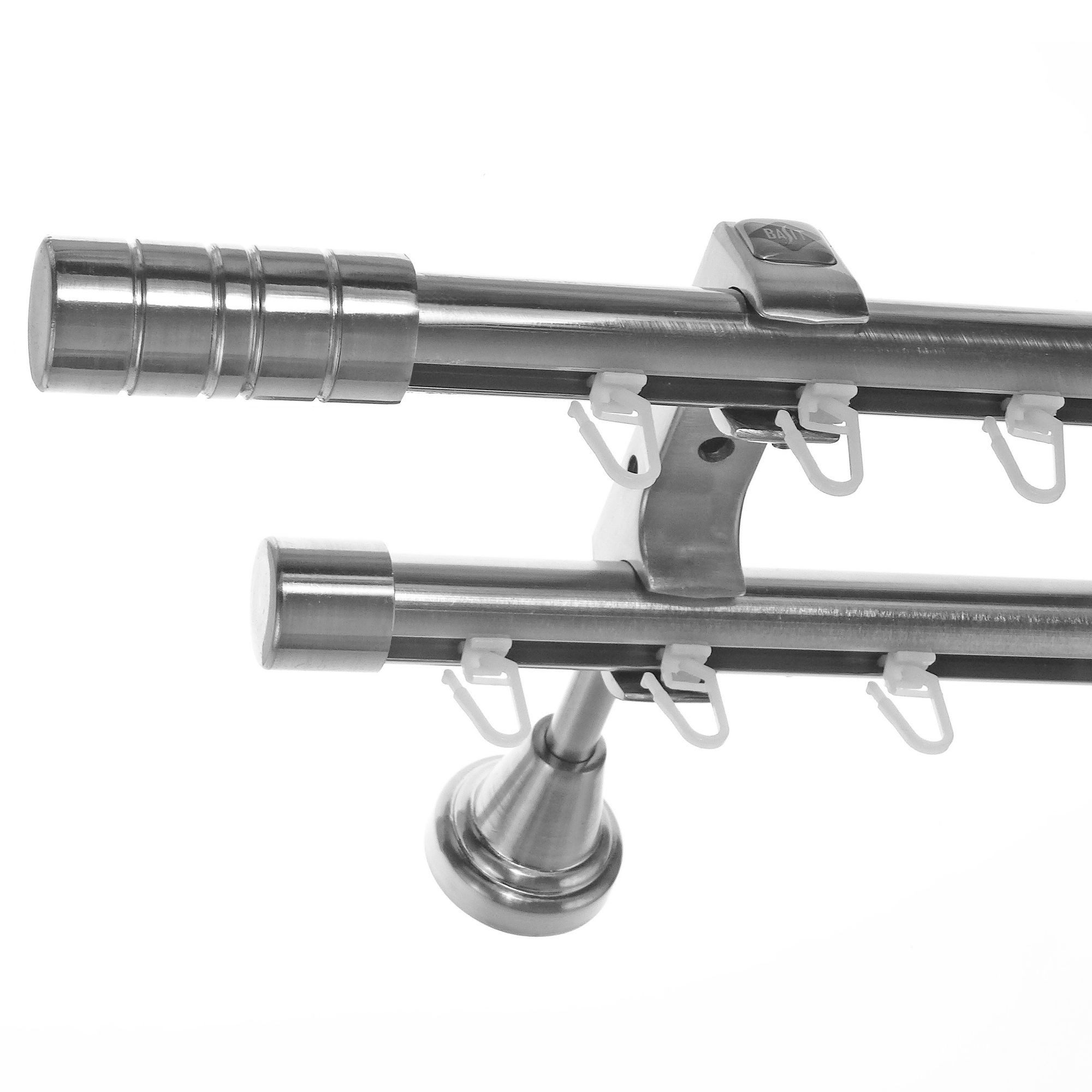 BASIT Gardinenstange Innenlauf Edelstahloptik 20mm mit Wandträgern 280 cm E34, Ø 20 mm, 2-läufig, verschraubt, Aluminium, H60II 280 cm E34 Zylinder