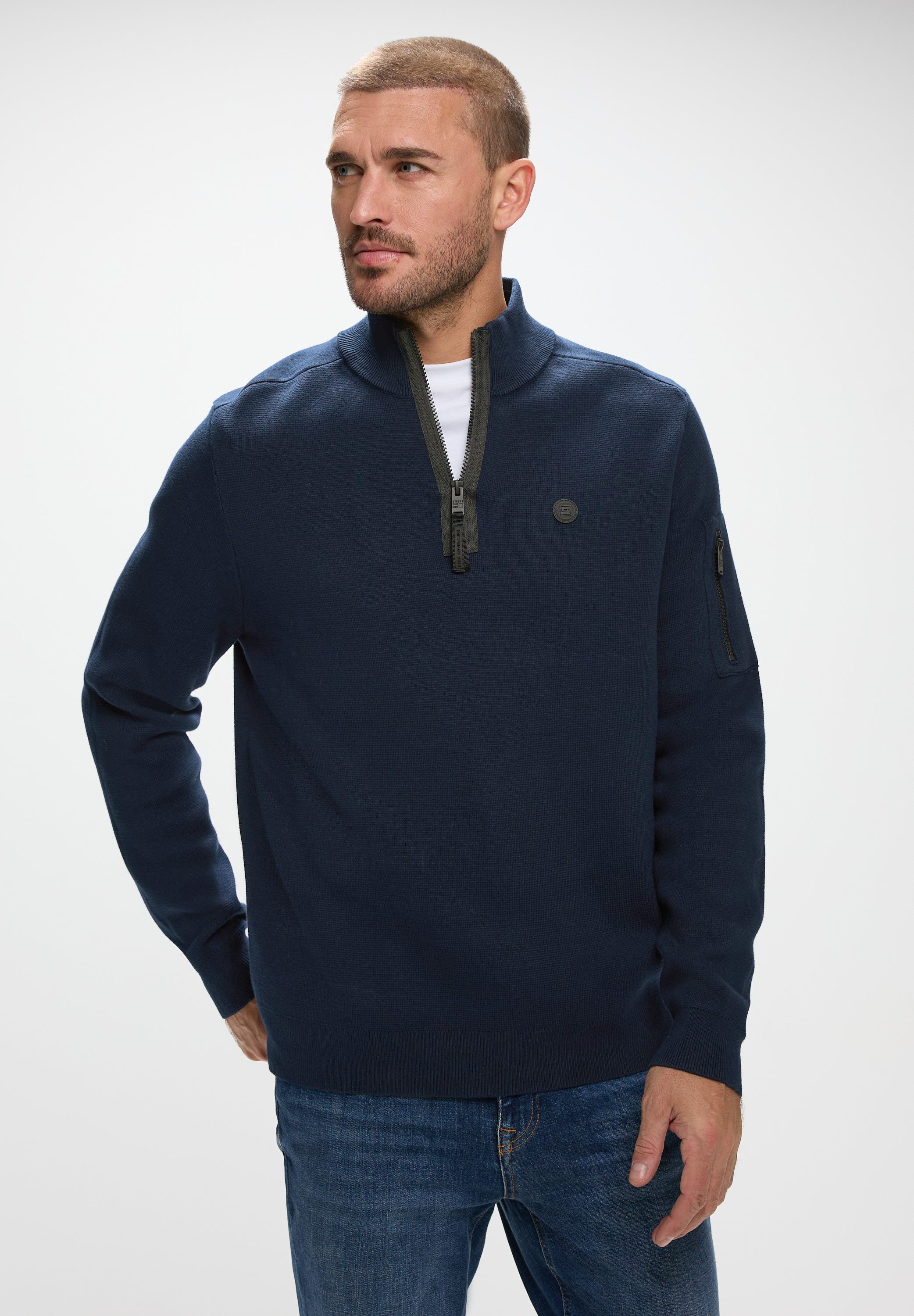 STREET ONE MEN Stehkragenpullover mit Zipper günstig online kaufen