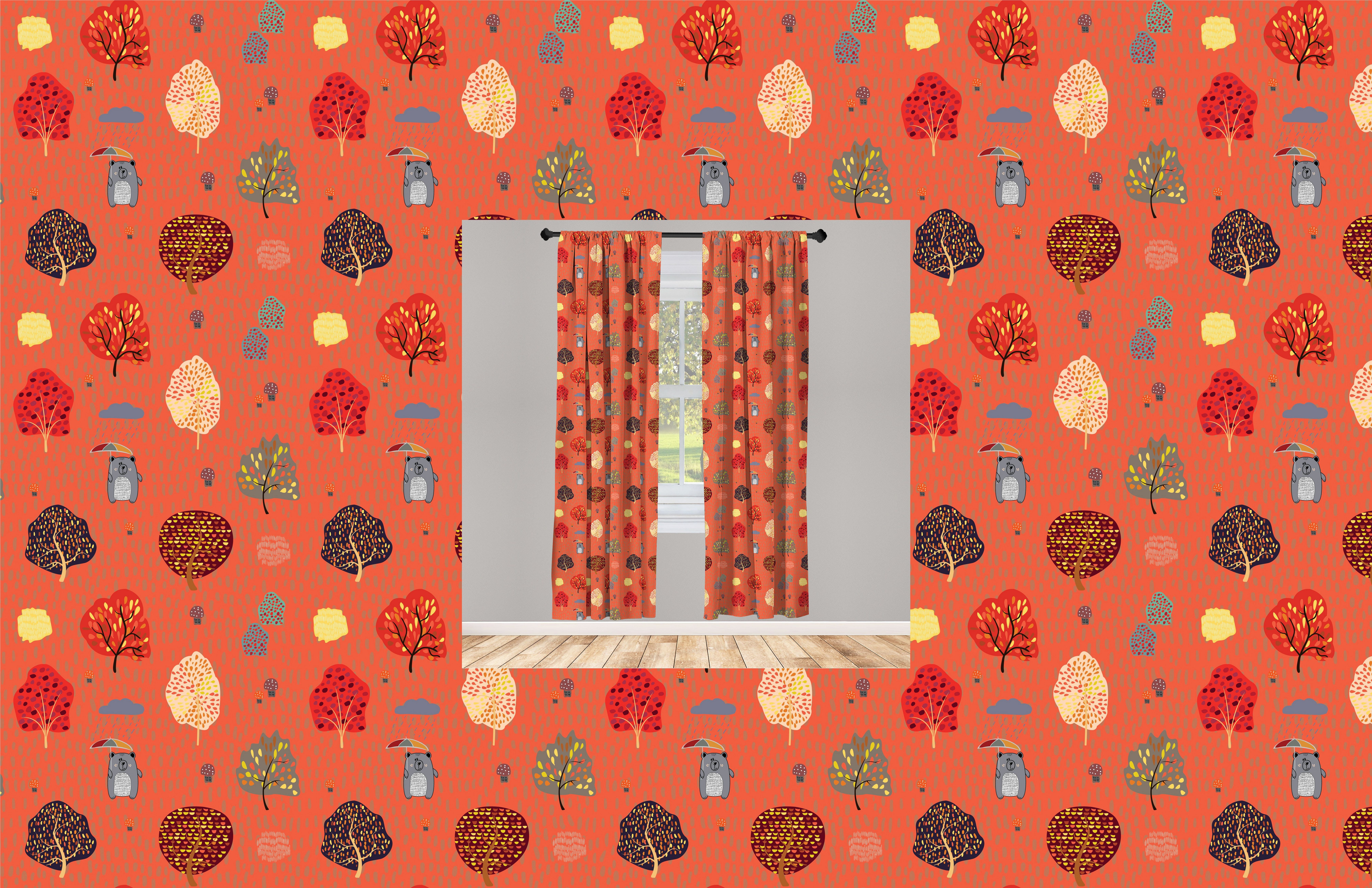 Gardine Vorhang für Wohnzimmer Schlafzimmer Dekor, Abakuhaus, Microfaser, Kindisch Bär mit Regenschirm Doodle