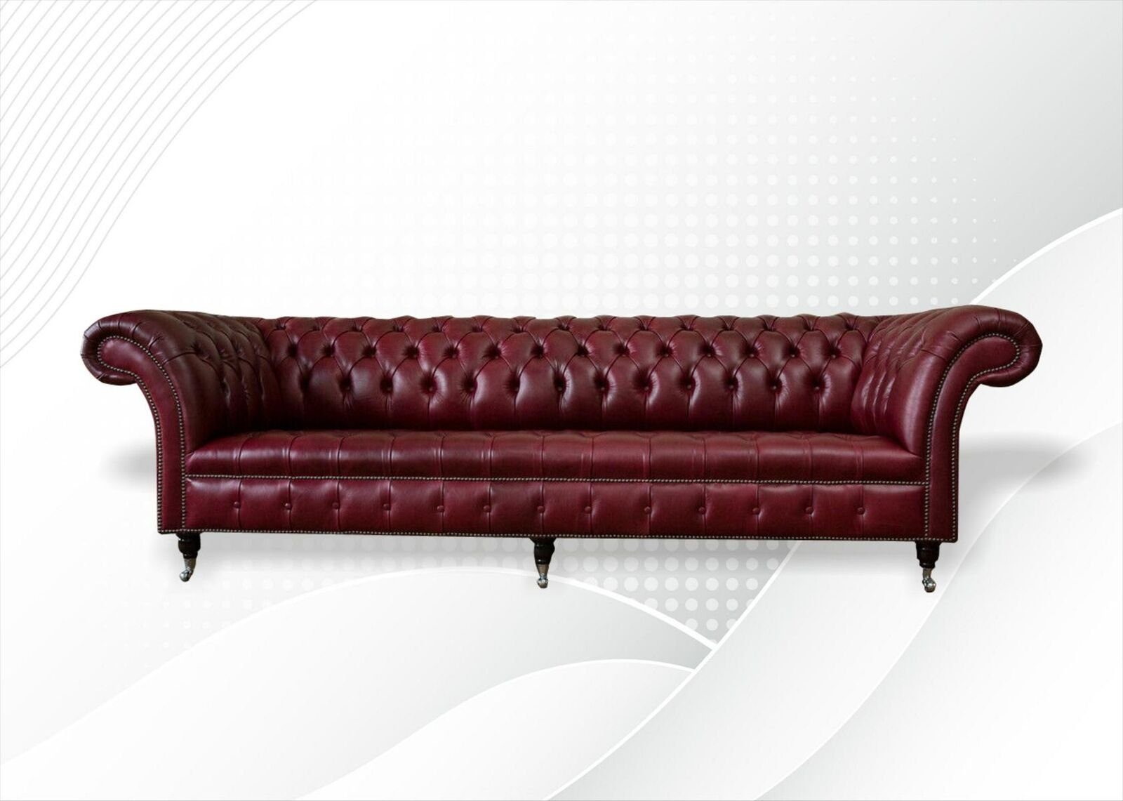 JVmoebel Chesterfield-Sofa Bordeaux Big Sofa Couch Chesterfield 265cm Sofa 100% Leder Sofort, 1 Teile, Made in Europa