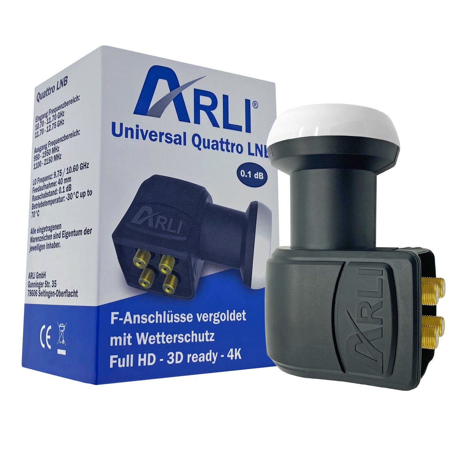 ARLI Universal Quattro LNB 0.1dB für Multischalter Universal-Quattro-LNB (für 4 Teilnehmer) Schwarz - 2 Stück