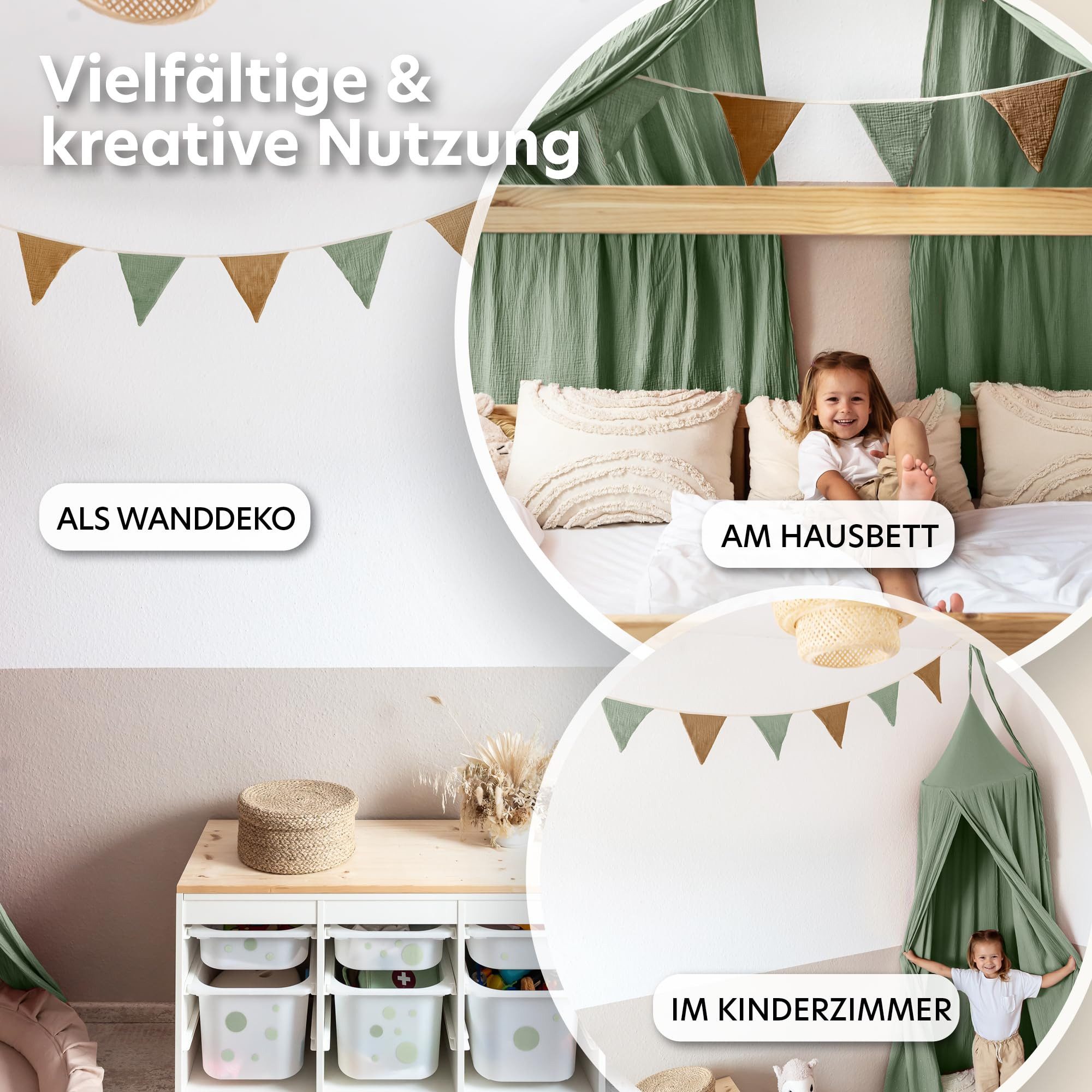 lilimaus Wimpelkette Sternenkette für Kinderzimmer - handgenähte Stoff-Girlande, handgefertigte Stoff-Girlande ca. 300 cm - Wimpel oder Sterne