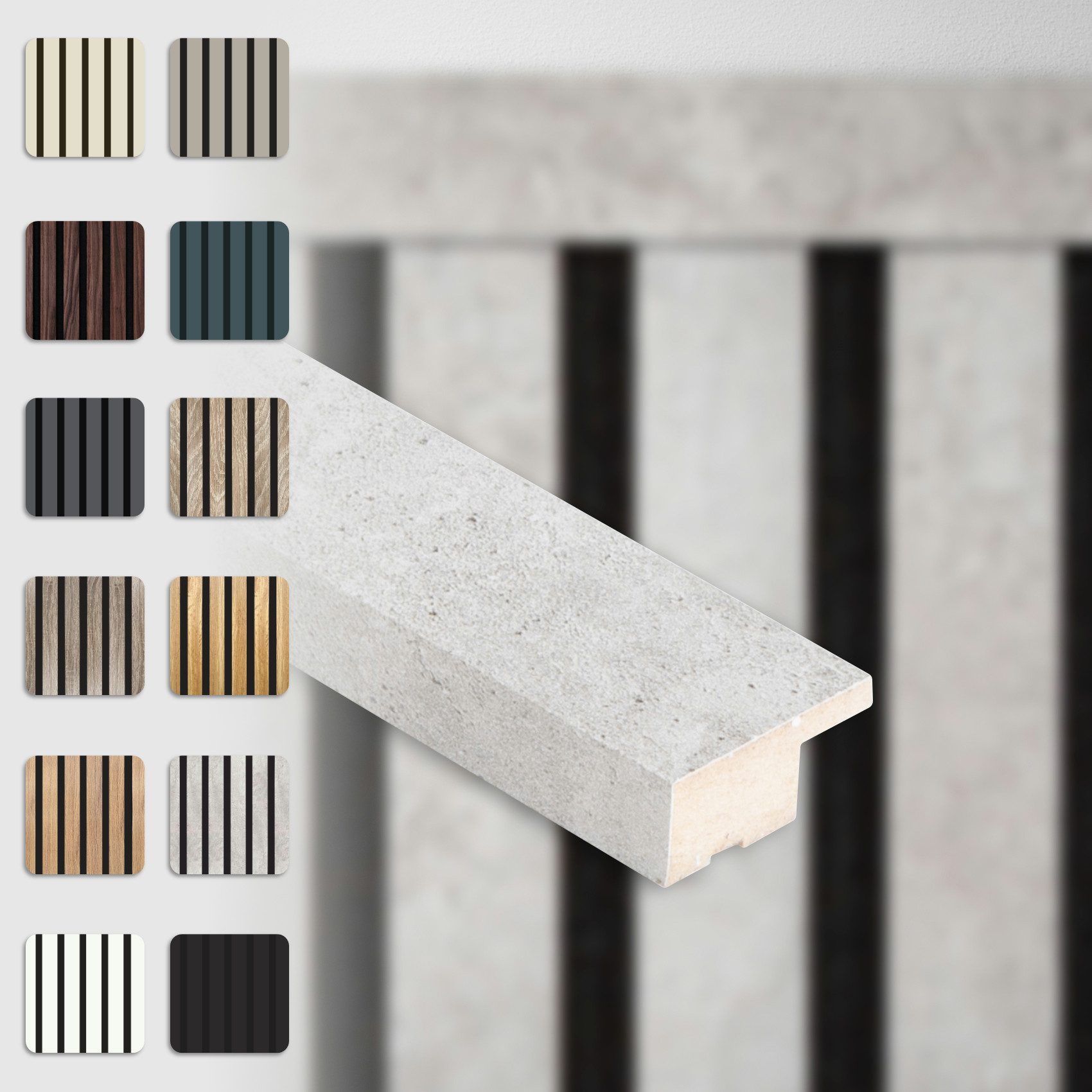 Hexim Wanddekoobjekt APAH10 (Abschlussleiste 137,5x2,7cm passend für unsere Akustikpaneele - flexible Lamellenwand Holz MDF Wandpanelee Lamellenverkleidung Wandverkleidung (1 Abschlussleiste Chicago Concrete - APAH10)
