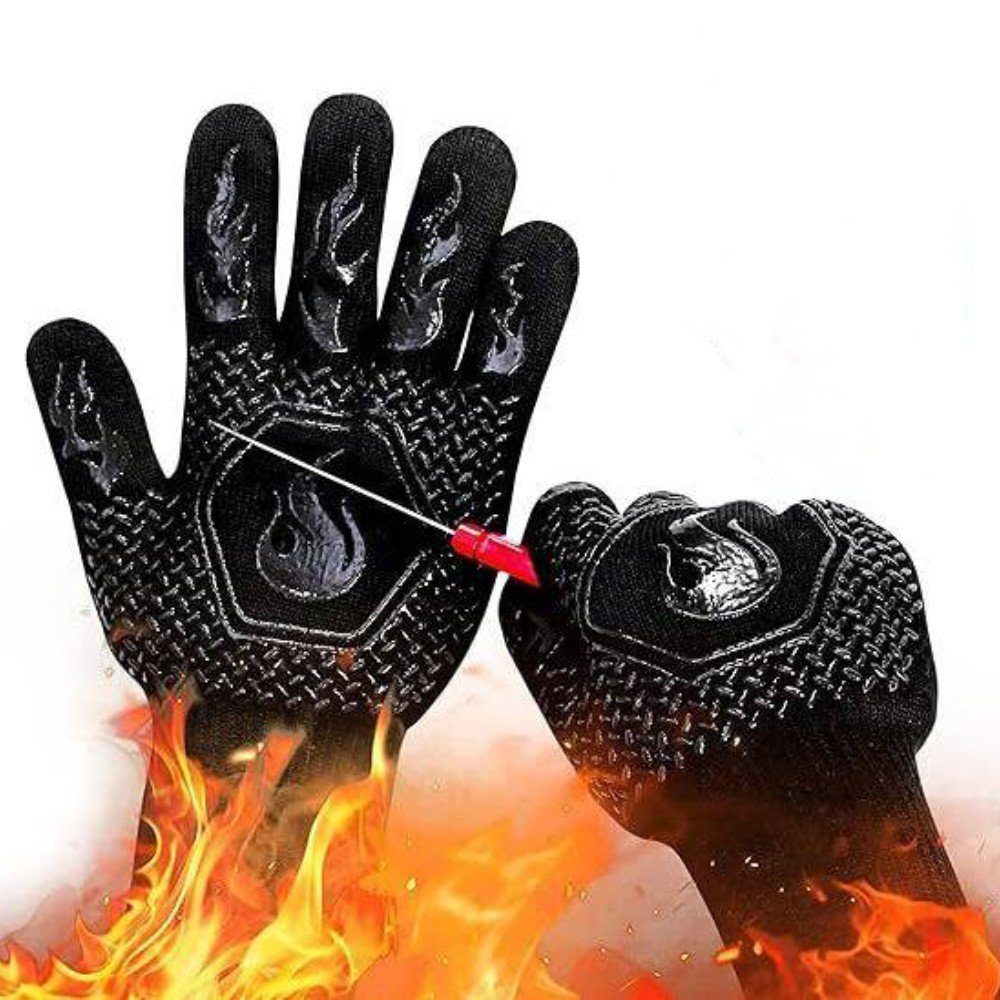 MDHAND Hitzeschutzhandschuhe Rutschfeste Silikonhandschuhe Barbecue Feuerfeste Schnittfeste Handschuhe schwarz