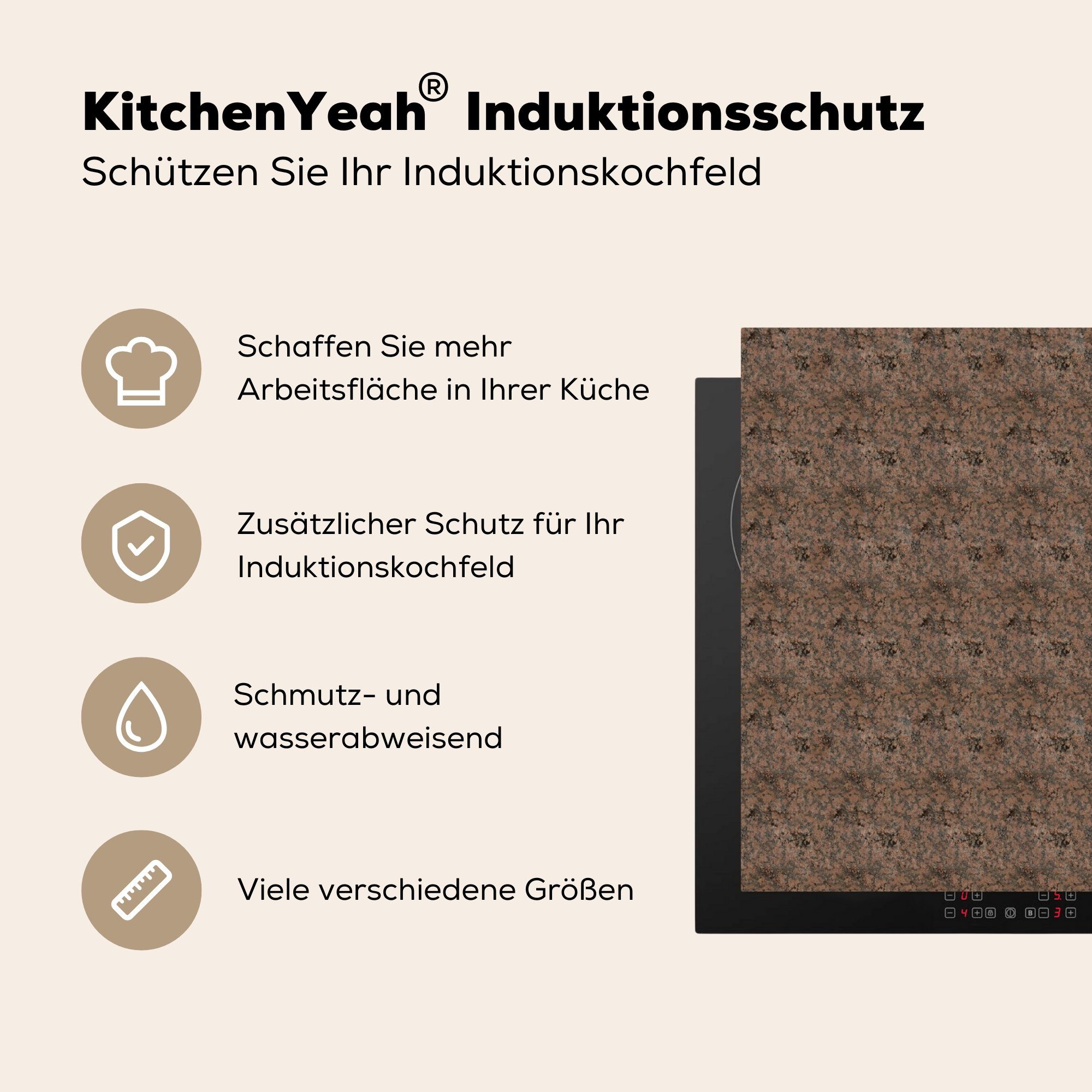 MuchoWow Herdblende-/Abdeckplatte - (1 Vinyl, tlg), - Muster Induktionsschutz, 59x51 cm, Ceranfeldabdeckung Induktionskochfeld, Granit, Stein