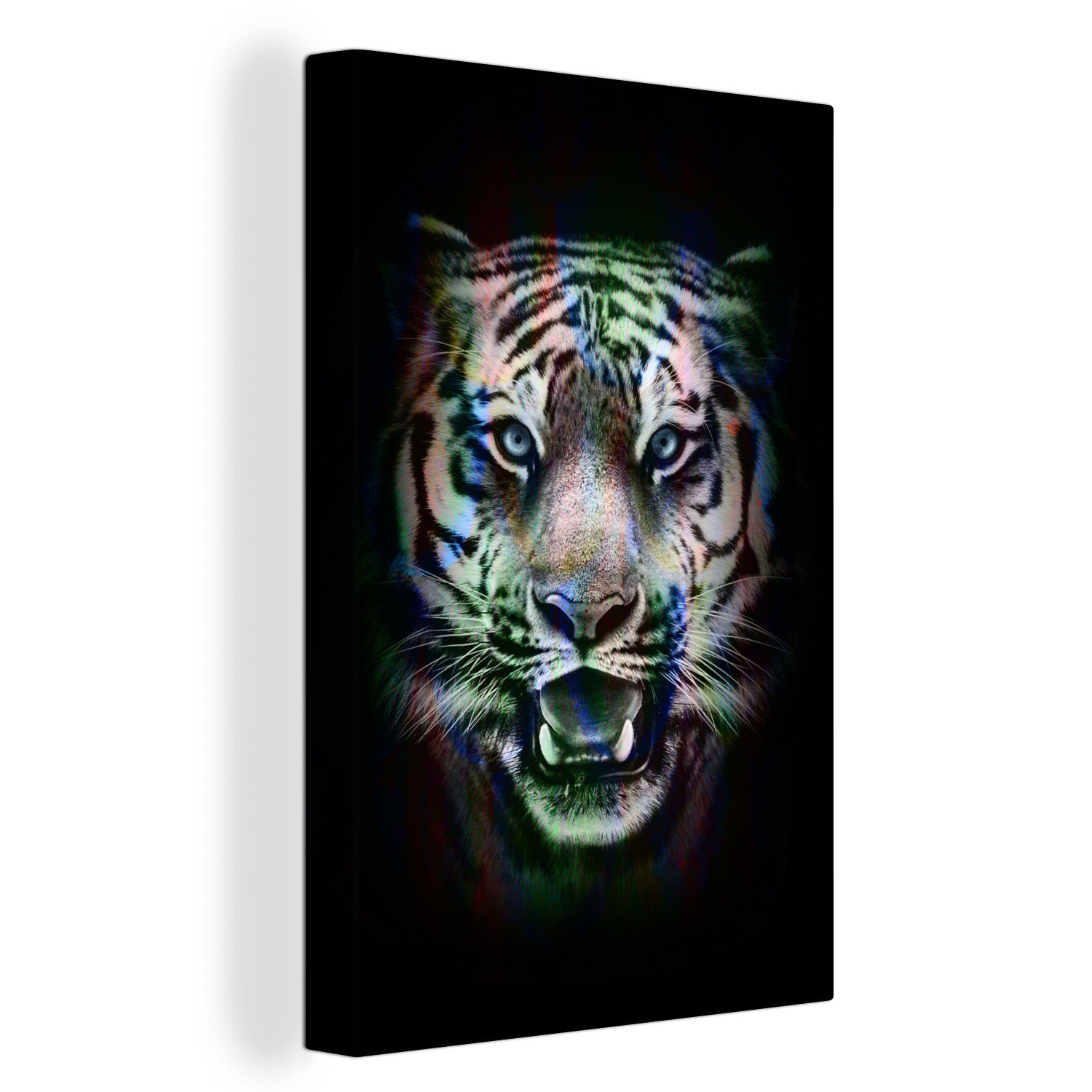 OneMillionCanvasses® Leinwandbild - - Effekt Weiß, inkl. fertig - Gemälde, Leinwandbild cm bespannt Tiger Zackenaufhänger, Schwarz 20x30 St), (1