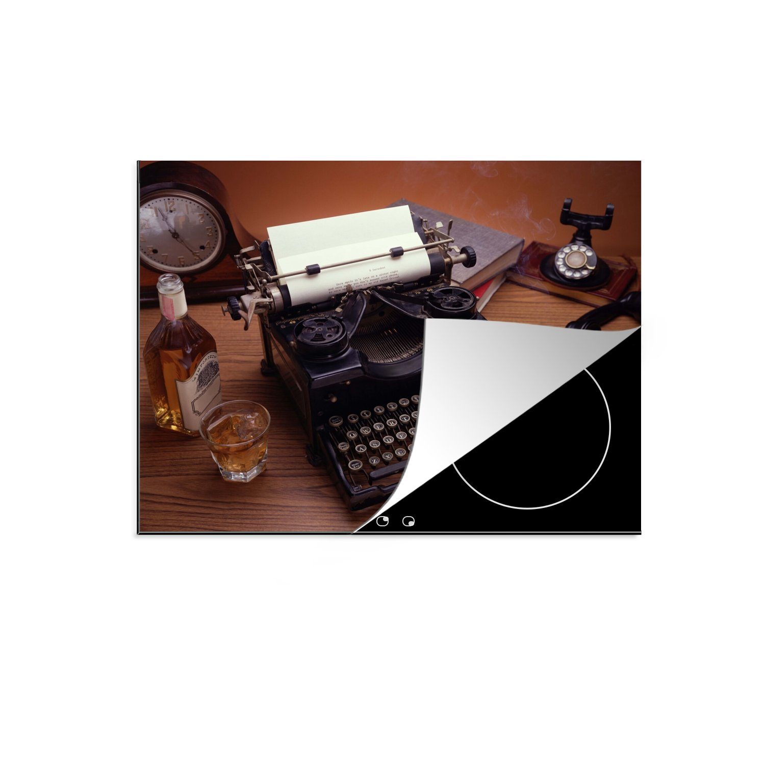 Whiskey cm, für 59x52 MuchoWow Vintage, Schreibmaschine Induktionsmatte Ceranfeldabdeckung - - tlg), küche, die (1 Vinyl, Herdblende-/Abdeckplatte