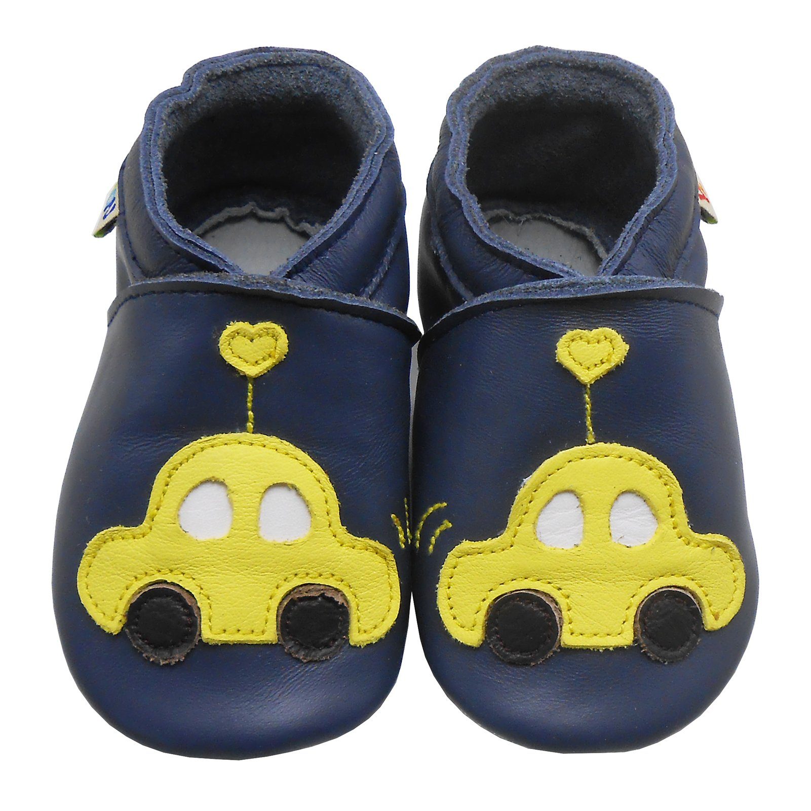 Yalion Leder Lauflernschuhe Auto Dunkelblau – Weiche Krabbelschuhe Krabbelschuh