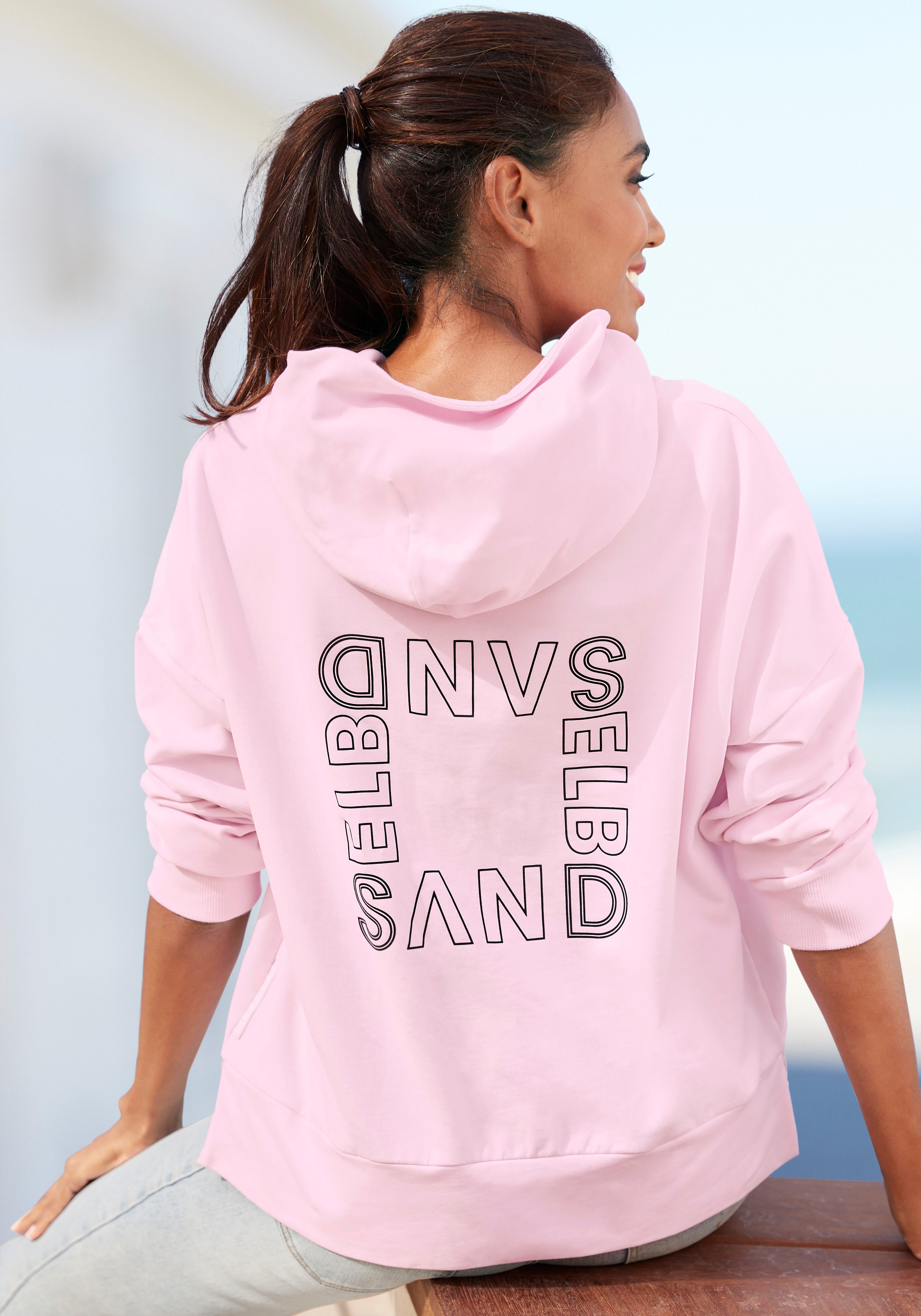 Elbsand Kapuzensweatshirt Jonna mit großem Logodruck auf dem Rücken, bequemer Hoodie aus Baumwolle