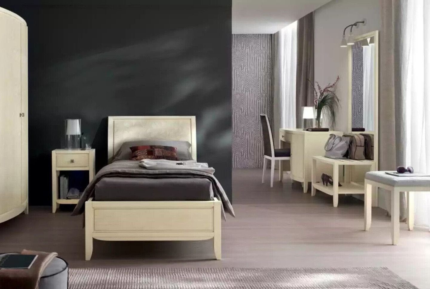 Xlmoebel Schlafzimmer-Set Luxuriöses Schlafzimmer Set in elegantem Beige mit Schreibtisch, (Set 4 tlg.(Bett + Nachttisch + Schreibtisch + Standspiegel), Hergestellt in Europa