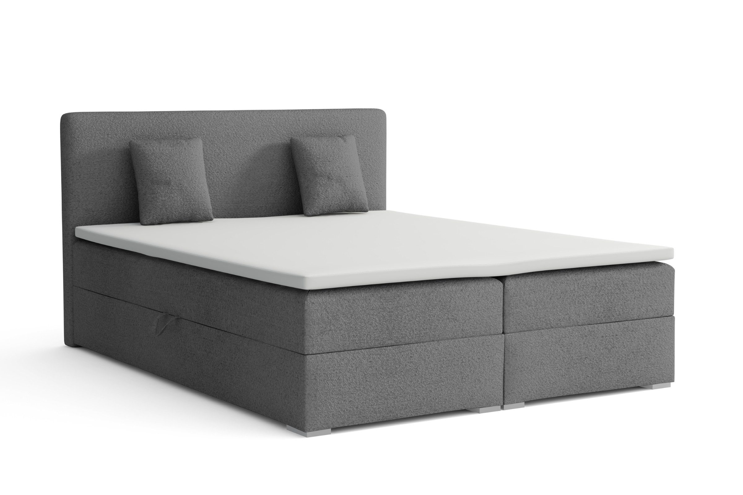Deine Möbel 24 Boxspringbett BELLO LUX Boxbett mit Bettkasten und Topper, in Bouclé-Stoff (Set, 1-St., Stauraumbett, 140x200 / 160x200 / 180x200 / 200x200 cm), mit Bonell- oder Taschenfederkernmatratze H3/H4