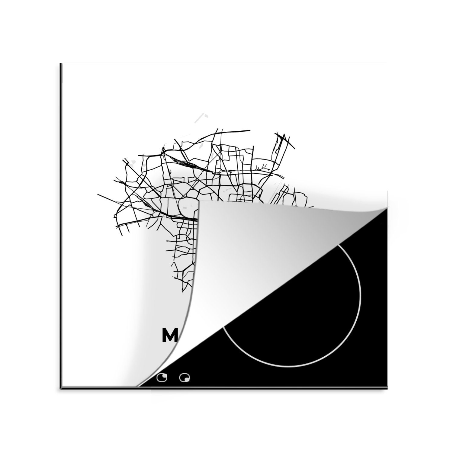 MuchoWow Herdblende-/Abdeckplatte Karte - Stadtplan - München - Deutschland - Schwarz-Weiß, Vinyl, (1 tlg), 78x78 cm, Ceranfeldabdeckung, Arbeitsplatte für küche