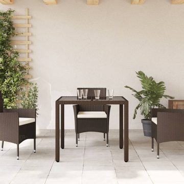 vidaXL Gartentisch Gartentisch mit Glasplatte Braun 90x90x75 cm Poly Rattan (1-St)