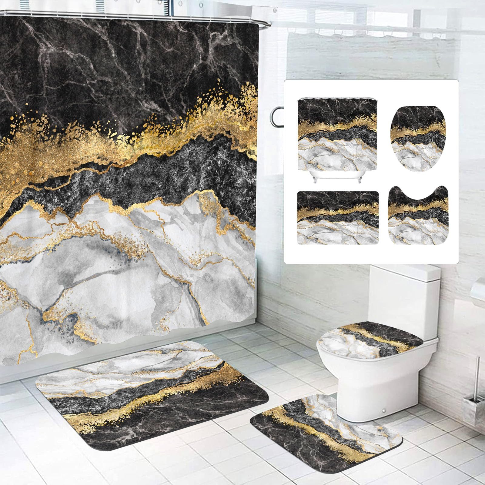 RWEUOQ Badezimmer-Set Duschvorhang-Set für Badezimmer, Badvorhang günstig online kaufen