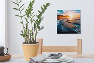 OneMillionCanvasses® Leinwandbild Sonnenuntergang - Meer - Berg - Horizont - Landschaft - Blau, (1 St), Leinwand Bilder für Wohnzimmer Schlafzimmer