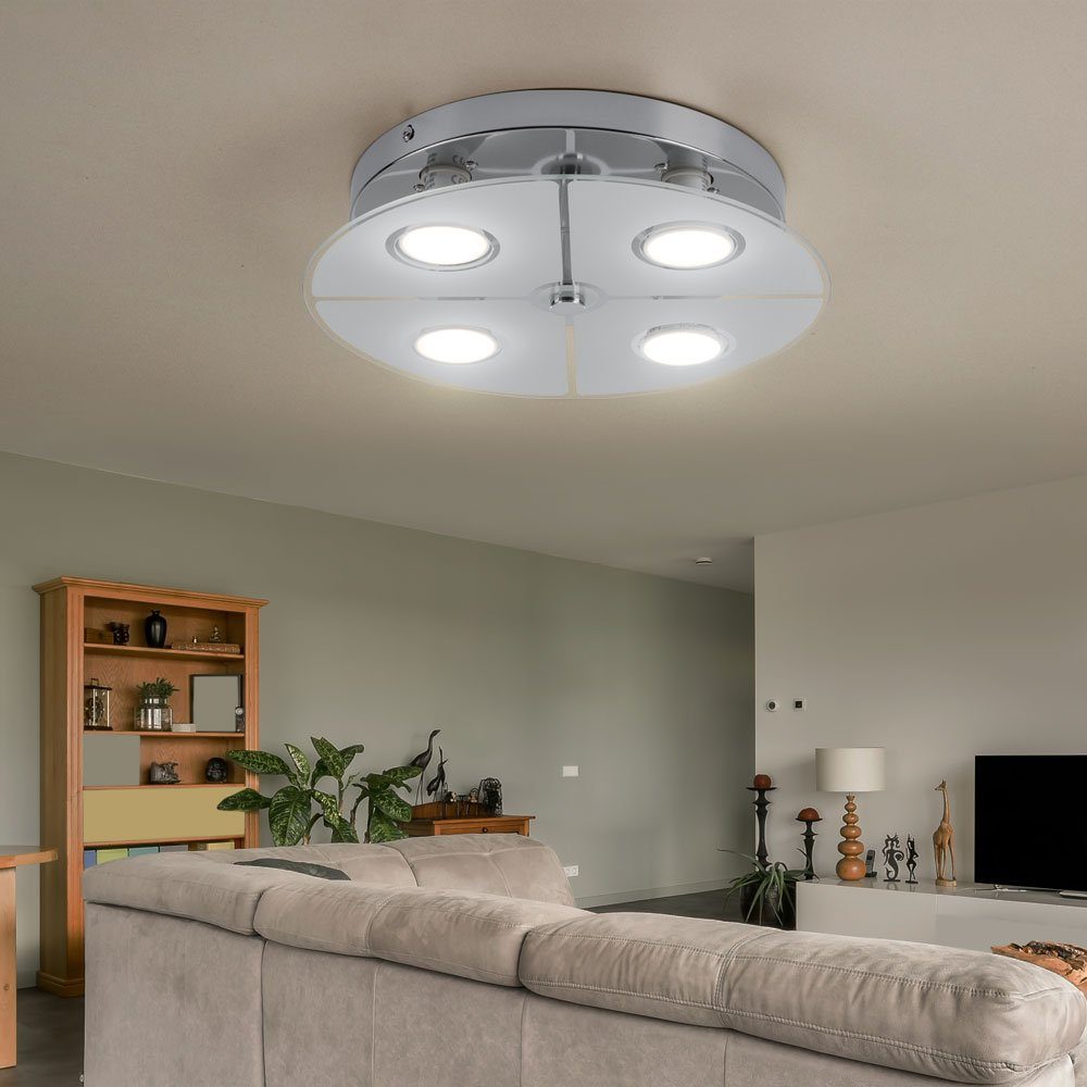 etc-shop LED Deckenleuchte, Glas Chrom satiniert Leuchtmittel Deckenlampe LED inklusive, Deckenleuchte Wohnzimmer, Warmweiß