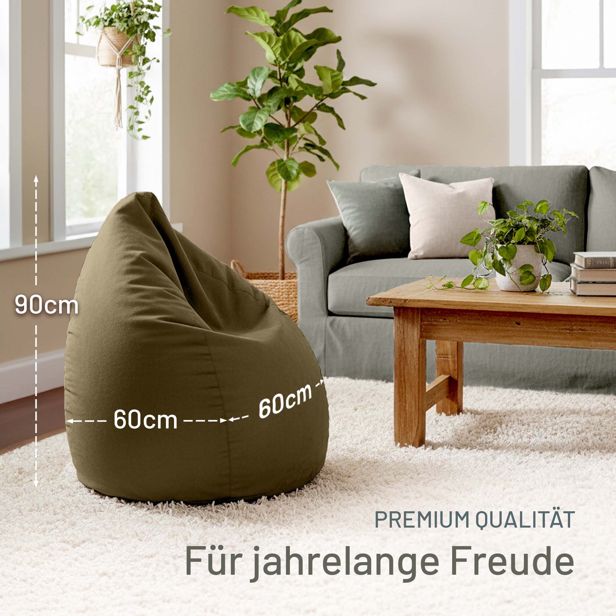 Green Bean Sitzsack Kinder Sitzsack Drop 60x60x90cm (mit Rückenlehne 60x60x90cm - Indoor Sitzkissen 220L EPS-Perlen Füllung, Kuschelig Waschbar), Bean Bag Bodenkissen Lounge Chair Sitzhocker Kindersitzsack