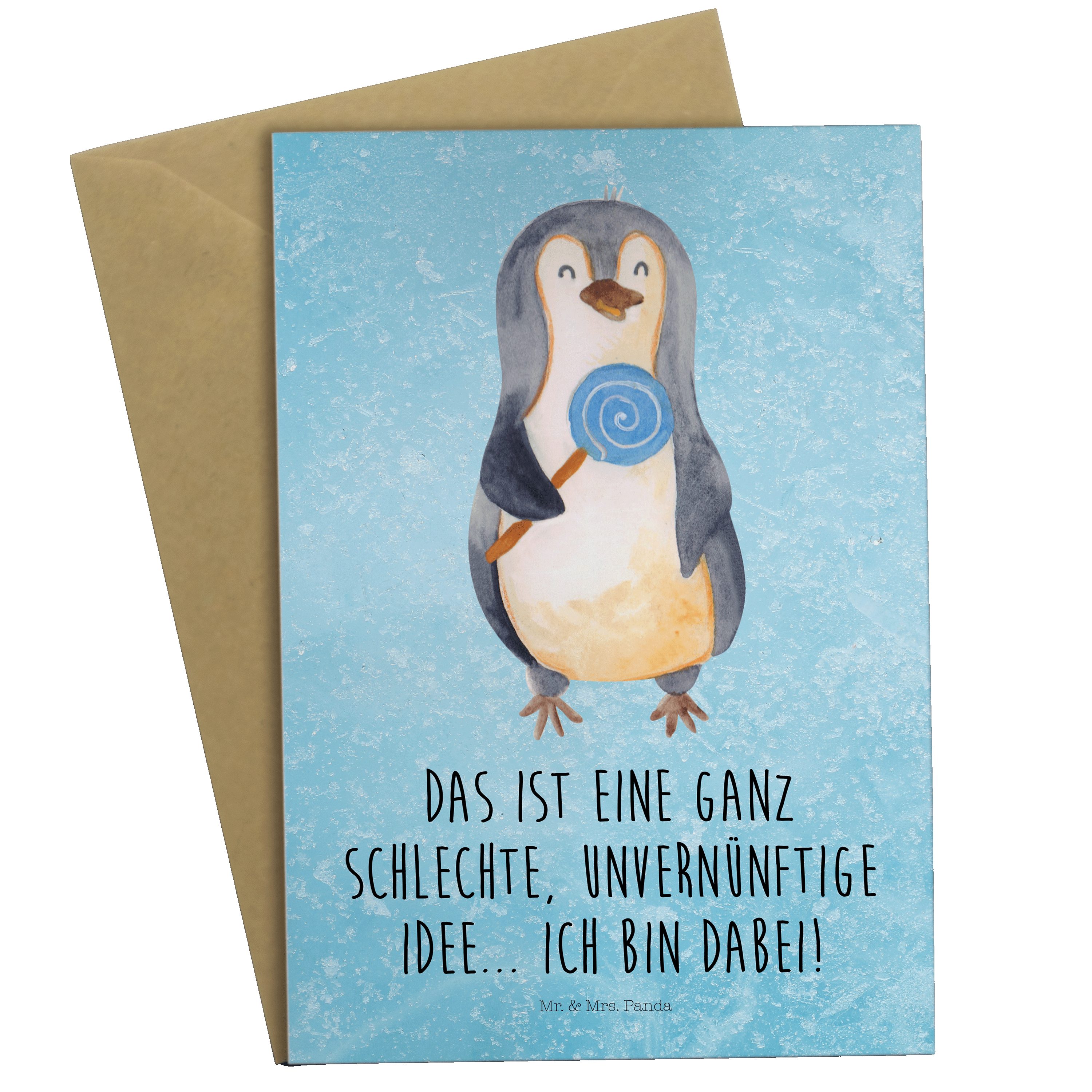 Mr. & Mrs. Panda Grußkarte Pinguin Lolli - Eisblau - Geschenk, Einladungskarte, Kind, Glückwunsc