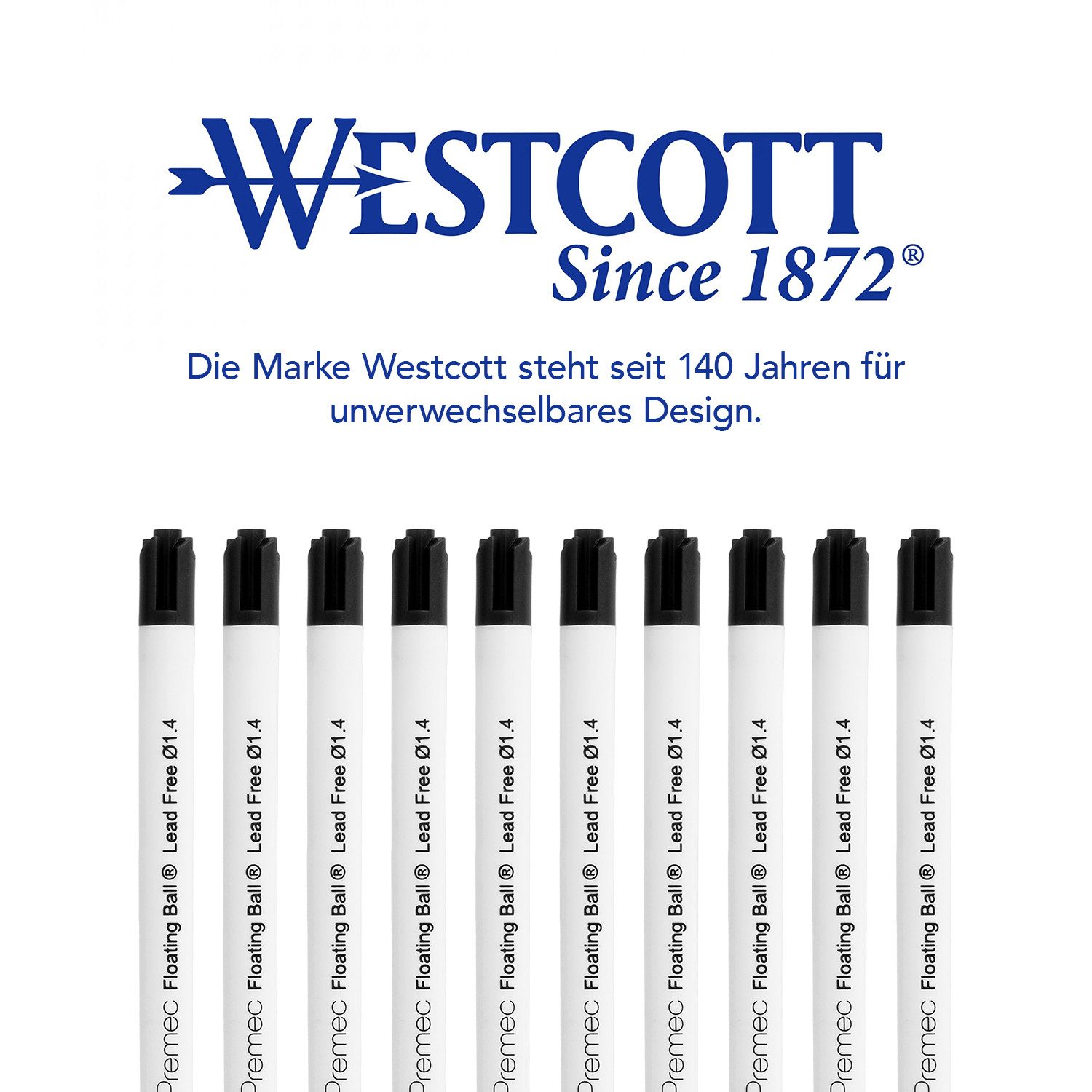 WESTCOTT Kugelschreibermine G2 Nachfüllpack Schwarz 10 Stück, Kugelschreiberminen XB 1,4 mm, kompatibel mit ISO Standard G2, dokumentenechte Tinte – Bild 5 von 5