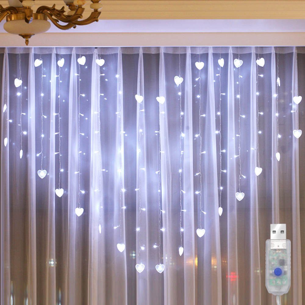 1.5x2m, Lights, Party, USB-betrieben, für Sunicol Modi, wasserdicht Kühles 8 Weiß LED-Lichterkette, LED-Lichterkette herzförmig,Twinkle