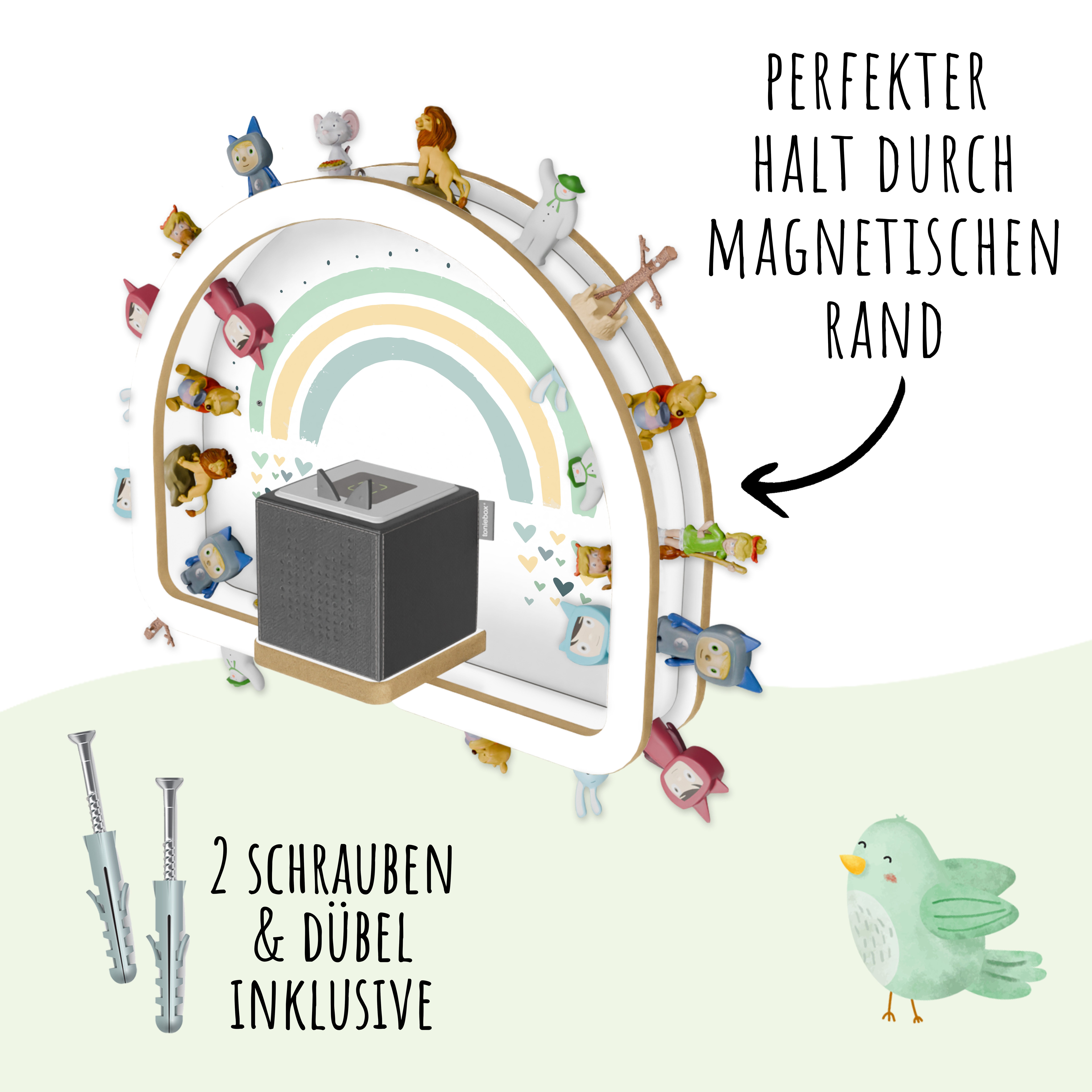 Holzura Kinderregal Tonie Regal Regenbogen mit magnetischem Rahmen für Toniefiguren – Bild 4 von 5