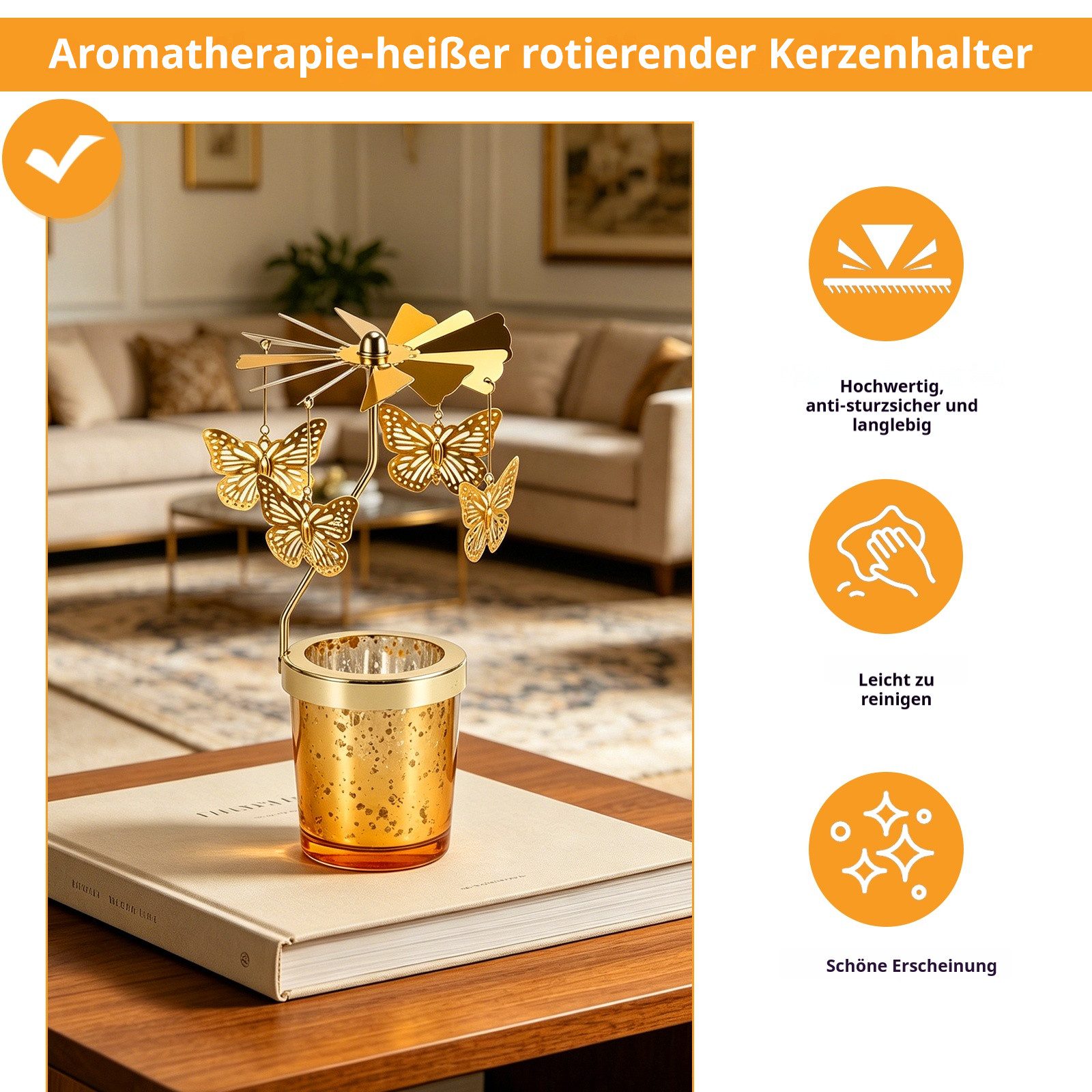BlingBin Kerzenständer Drehbarer Kerzenhalter Schmetterling/Schneeflocke Design (1 Stück, 1 St., 4,7 x 6,7 cm), Goldener Kerzenhalter, Geschenk für Zuhause,Party,Weihnachten,Hochzeit
