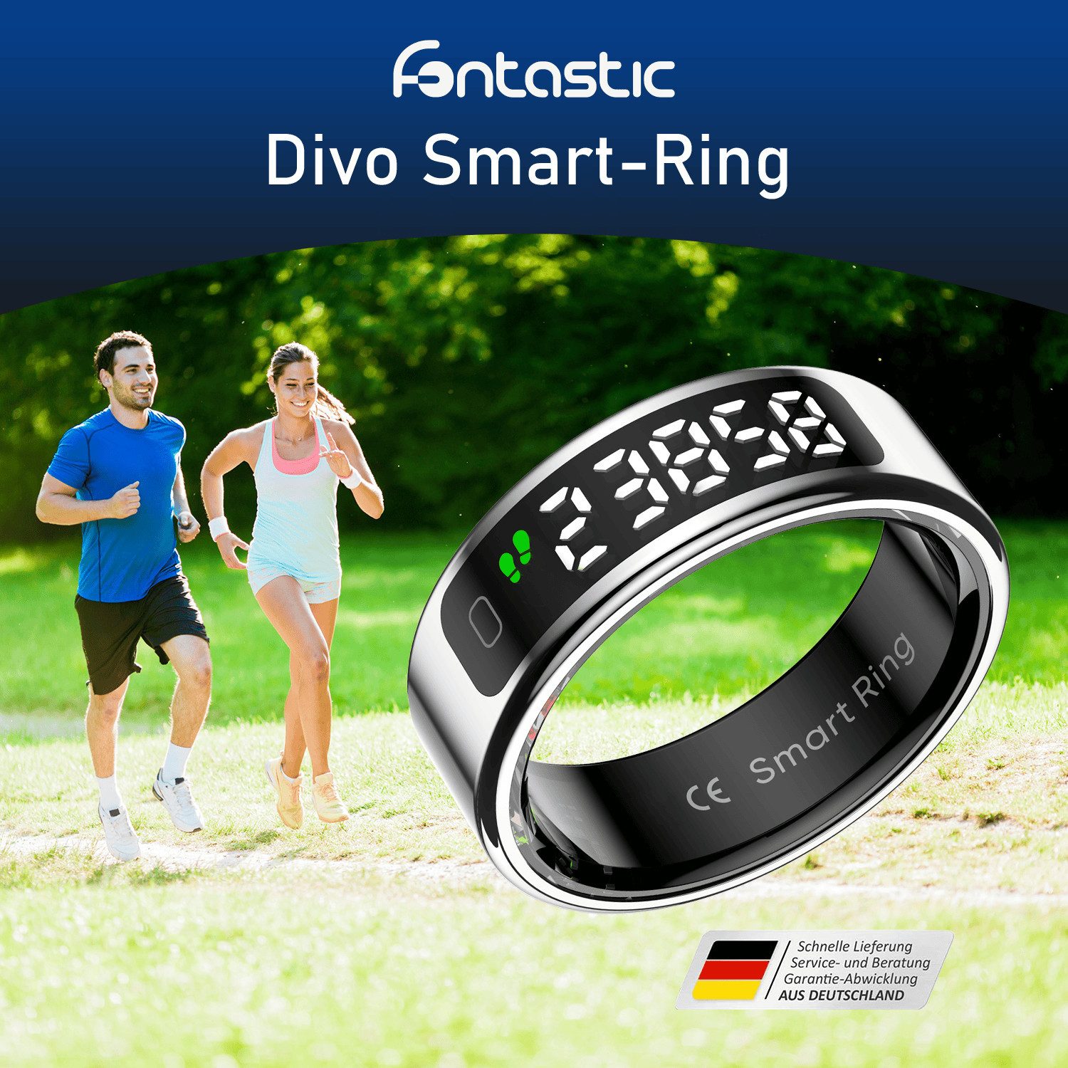 fontastic Smart Ring Divo Smart Ring mit Display Fitnessring Schlaftracker Schrittzähler
