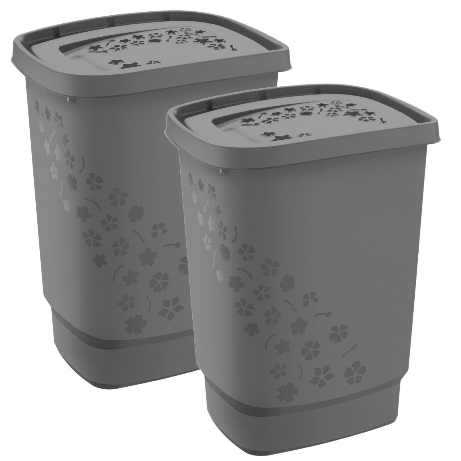 in Wäschesammler BPA-frei des Wäschekorb Wäschesammlers mit Blumenform (Wäschesammlerset, Flowers ermöglichen ROTHO Kunststoff Luftzirkulation Anthrazit (PP) 2er-Set 2er-Set), Deckel, 55l Belüftungslöcher innerhalb