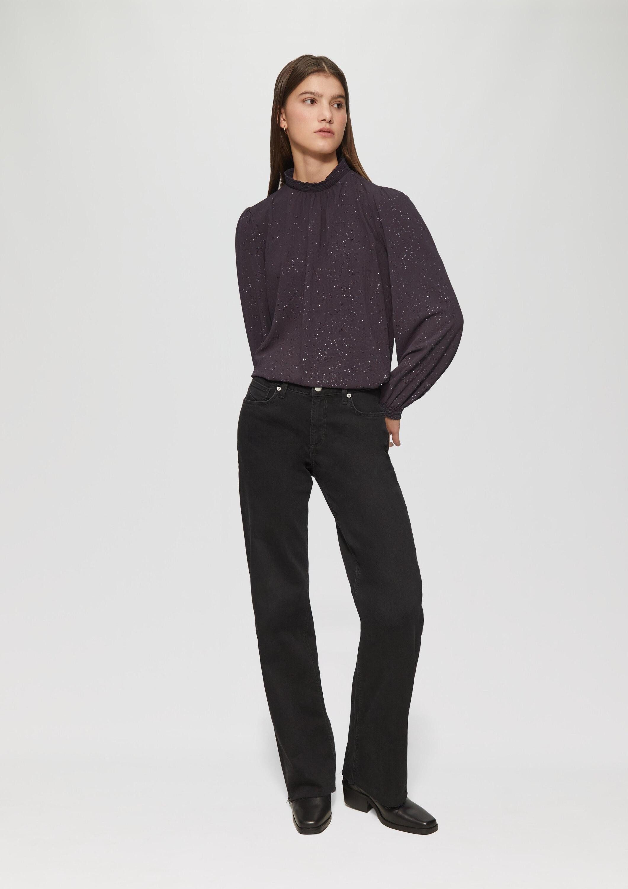 QS Langarmbluse Bluse Leicht strukturierte Bluse mit gemocktem Stehkragen